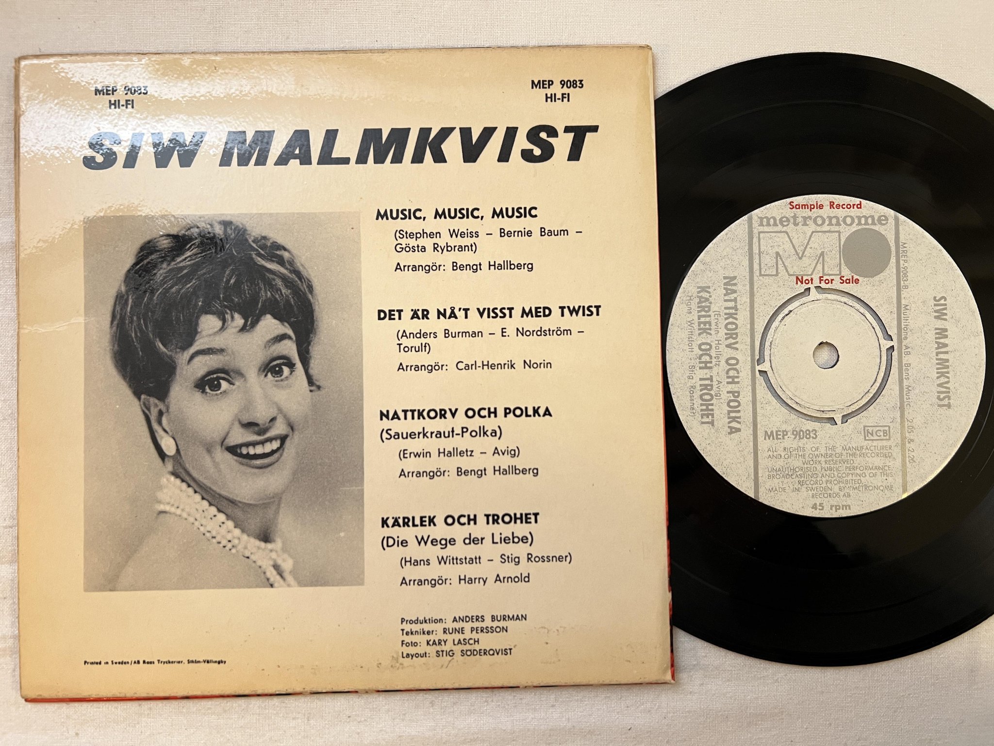 Omslagsbild för skivan SIW MALMKVIST nattkorv och polka 7"ep -62 Swe METRONOME MEP 9083 ** PROMO **