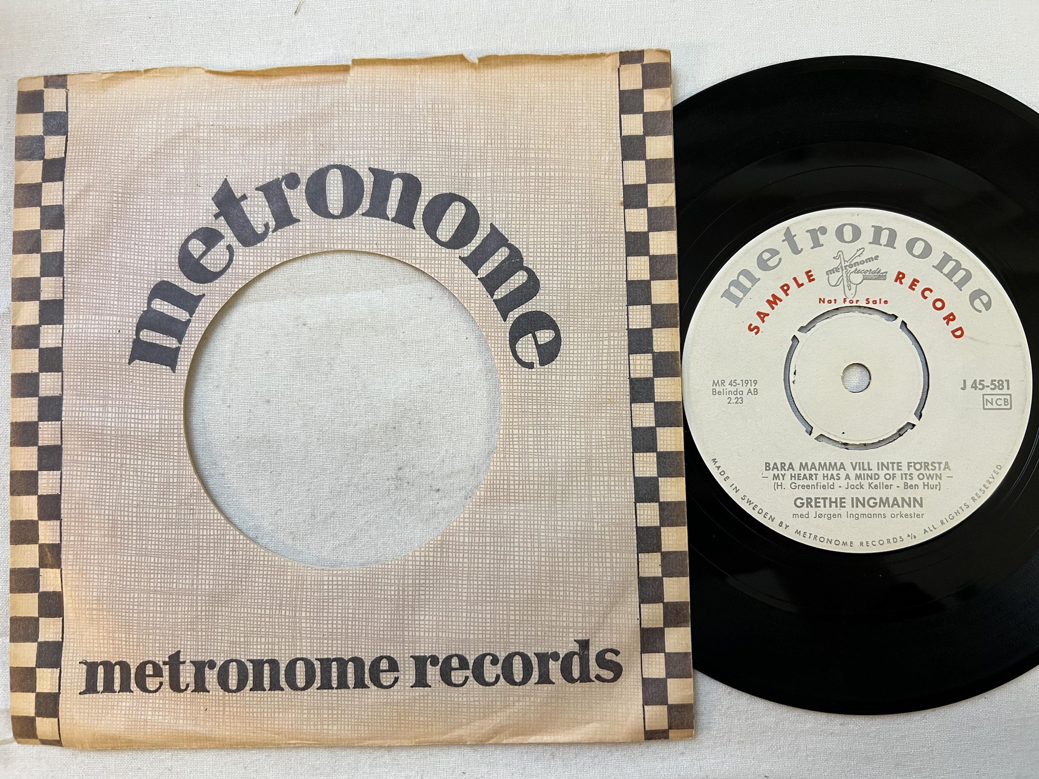 Omslagsbild för skivan GRETHE INGMANN bara mamma vill inte första 7" Swe METRONOME j 45-581 ** PROMO **