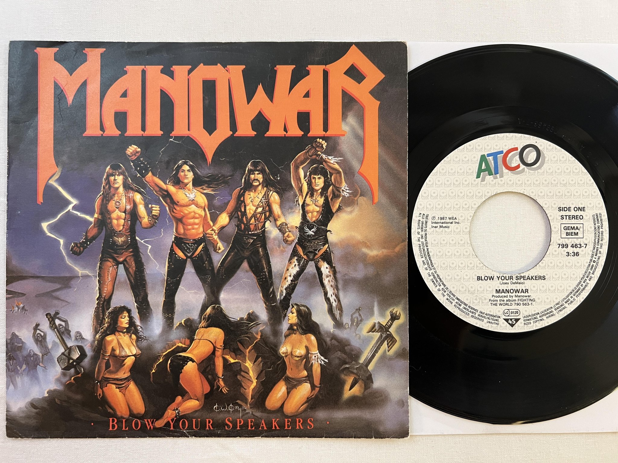 Omslagsbild för skivan MANOWAR blow your speakers 7" -87 ATCO 799463-7