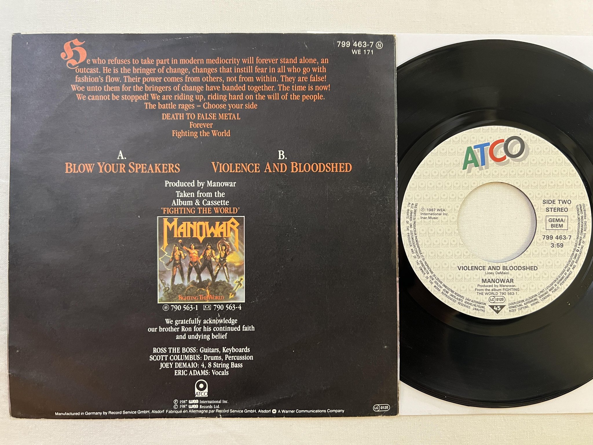 Omslagsbild för skivan MANOWAR blow your speakers 7" -87 ATCO 799463-7