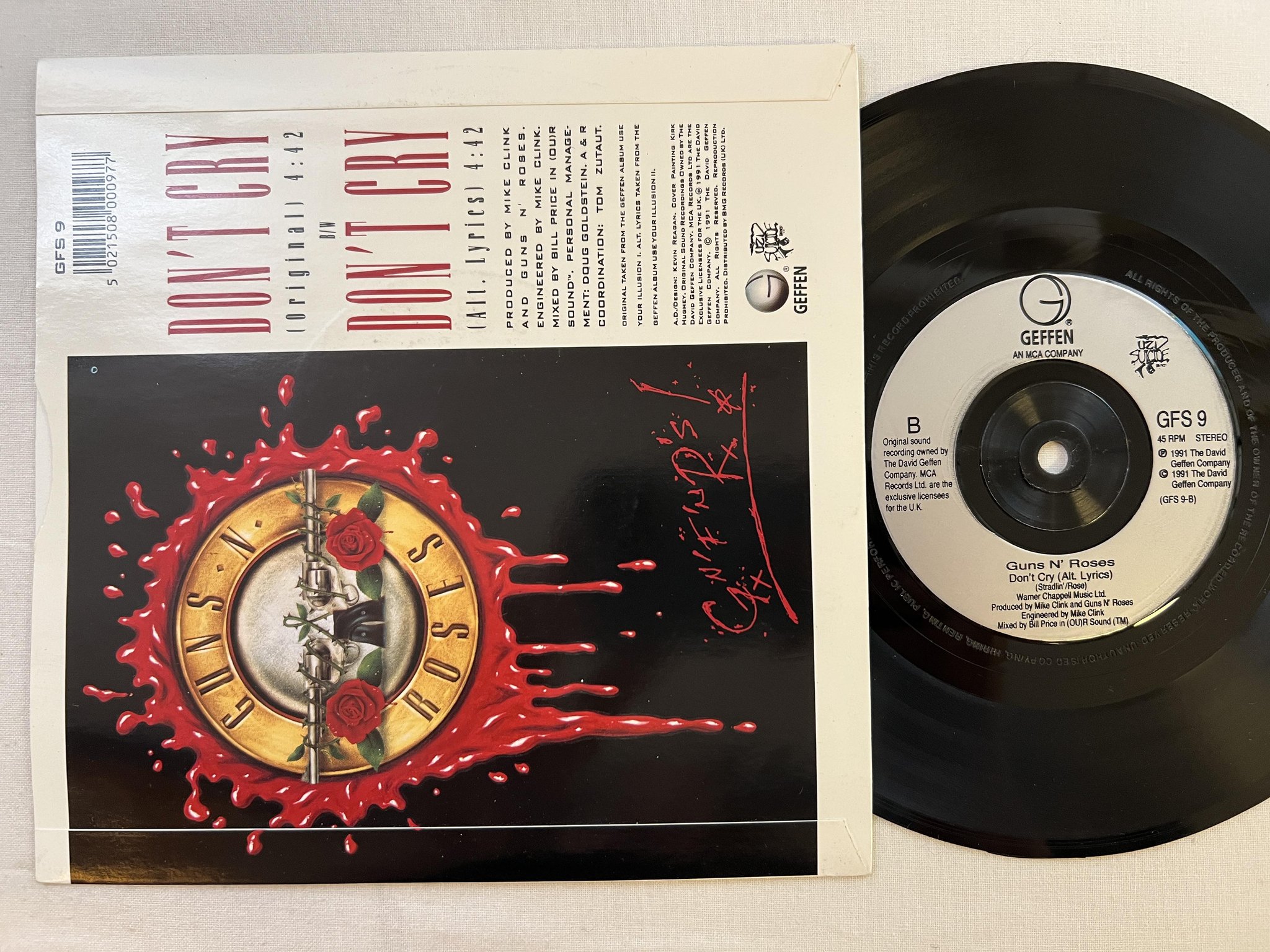 Omslagsbild för skivan GUNS N ROSES don't cry 7" -91 GEFFEN GFS-9
