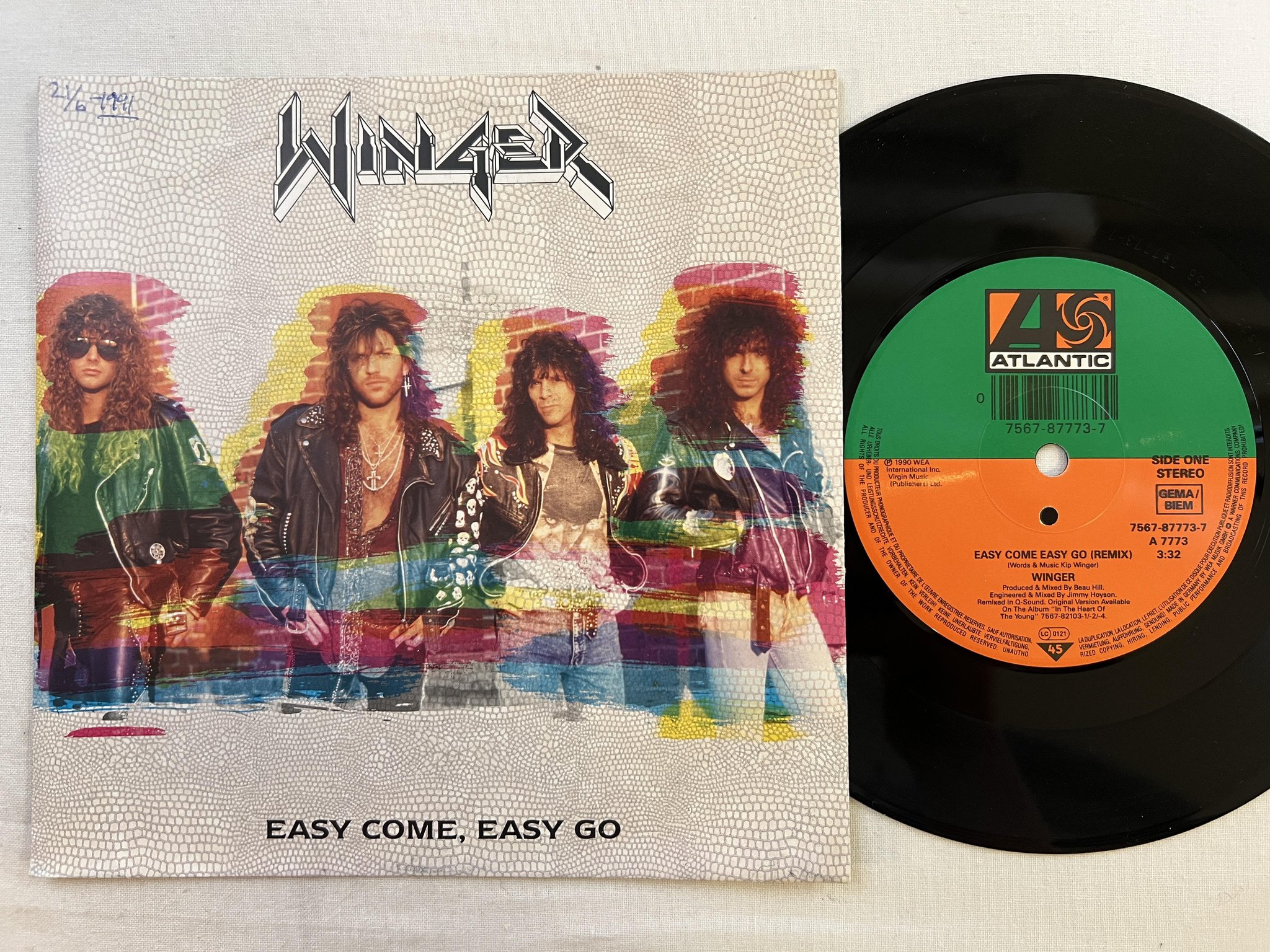 Omslagsbild för skivan WINGER easy come easy go 7" -90 ATLANTIC 7567-87773-7