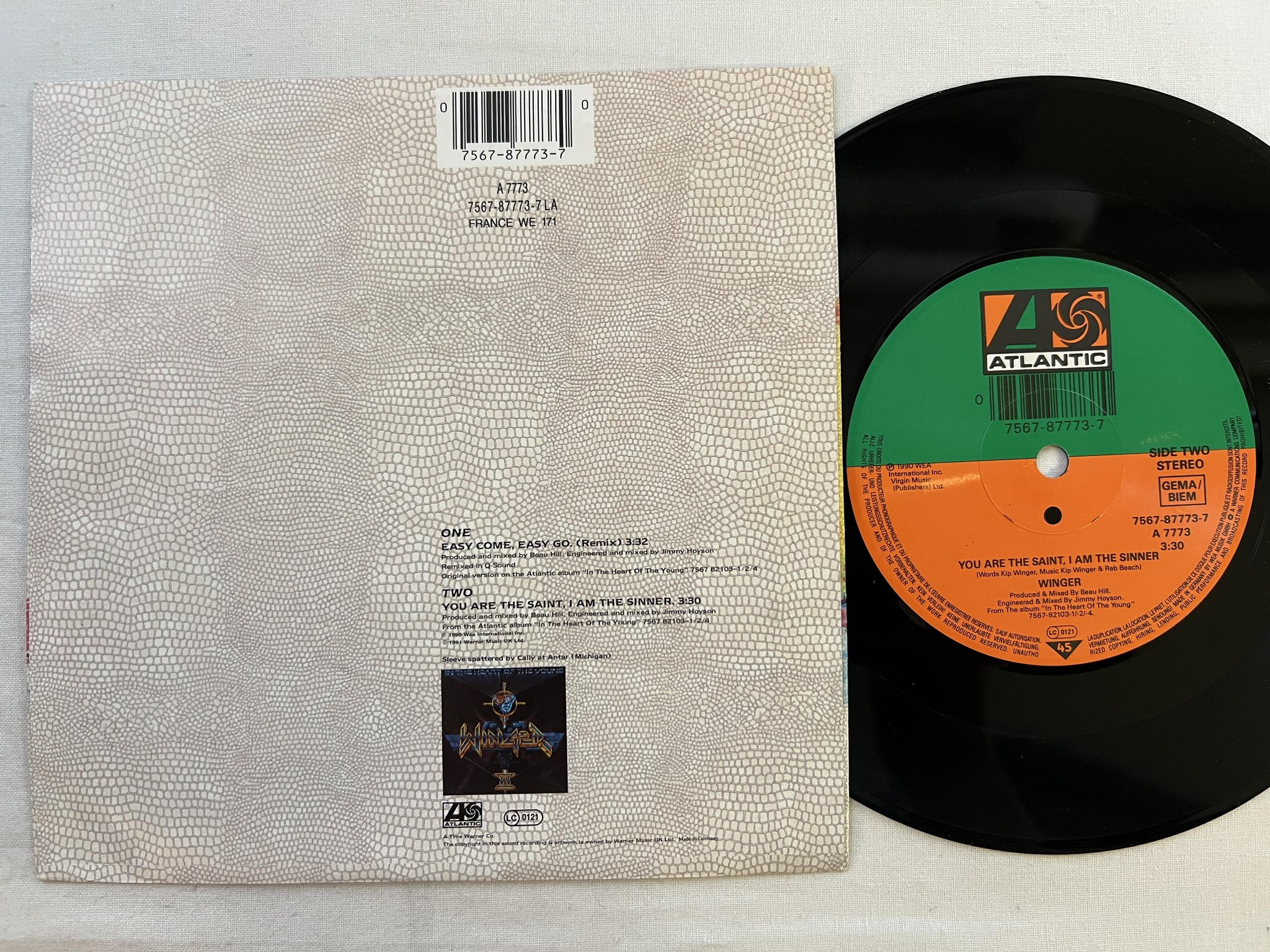 Omslagsbild för skivan WINGER easy come easy go 7" -90 ATLANTIC 7567-87773-7