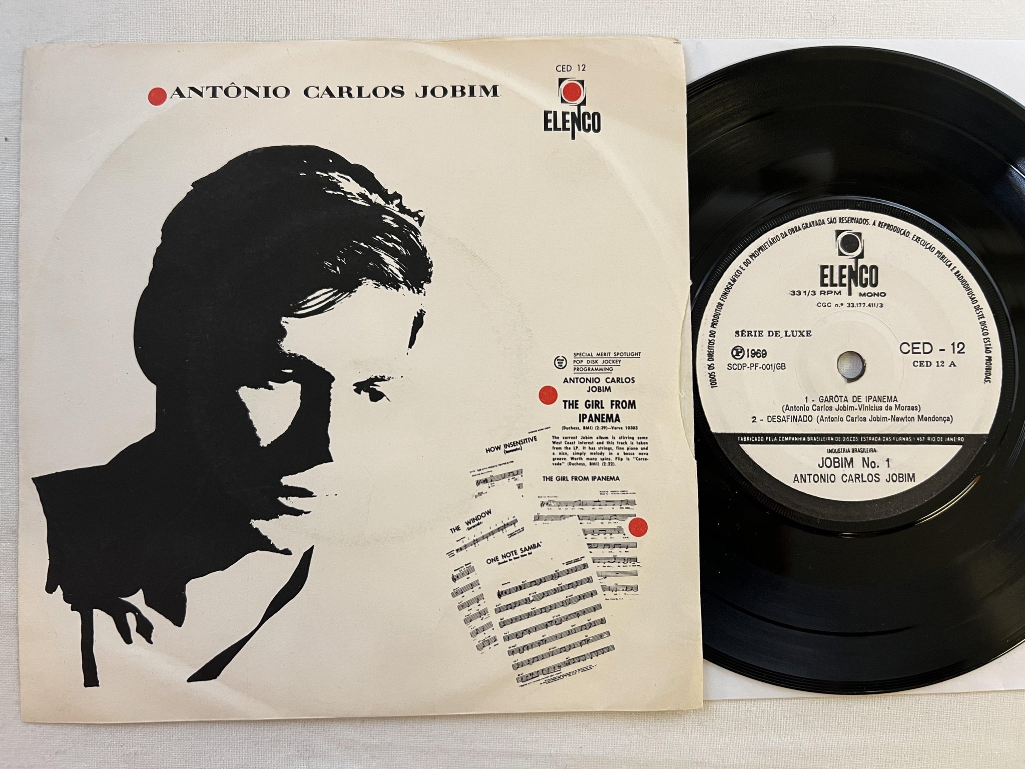 Omslagsbild för skivan ANTONIO CARLOS JOBIM Jobim Nº1 7"ep -69 Brazil ELENCO CED 12 ** super rare 45 **