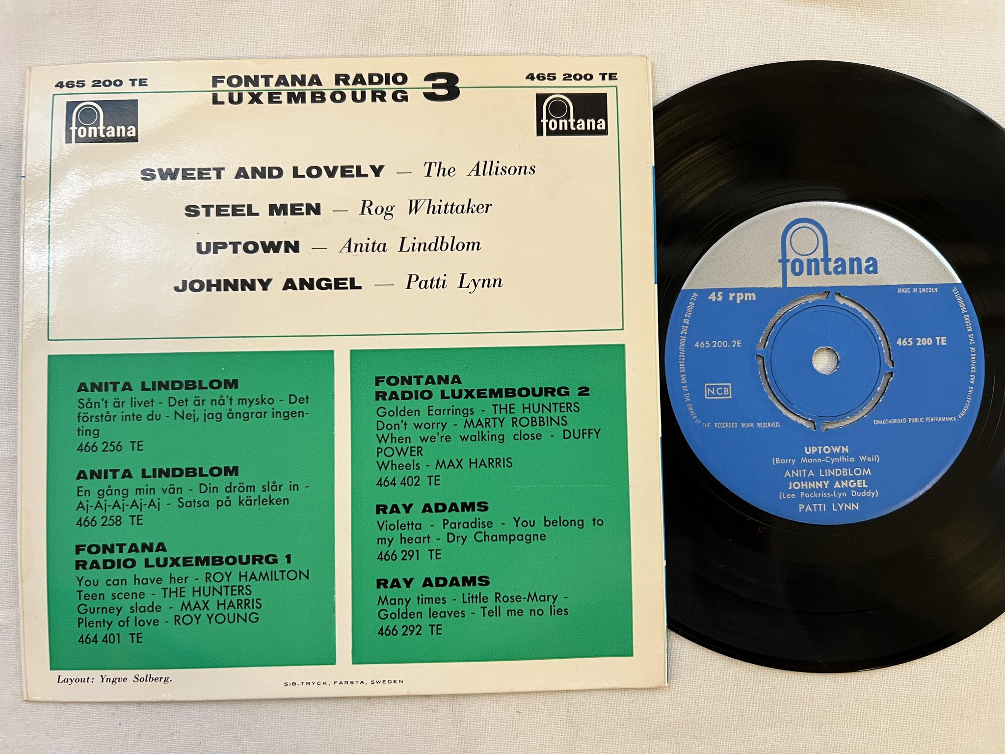 Omslagsbild för skivan ANITA LINDBLOM uptown + V/A 7"ep Swe FONTANA 465 200 TE *** RARE ***