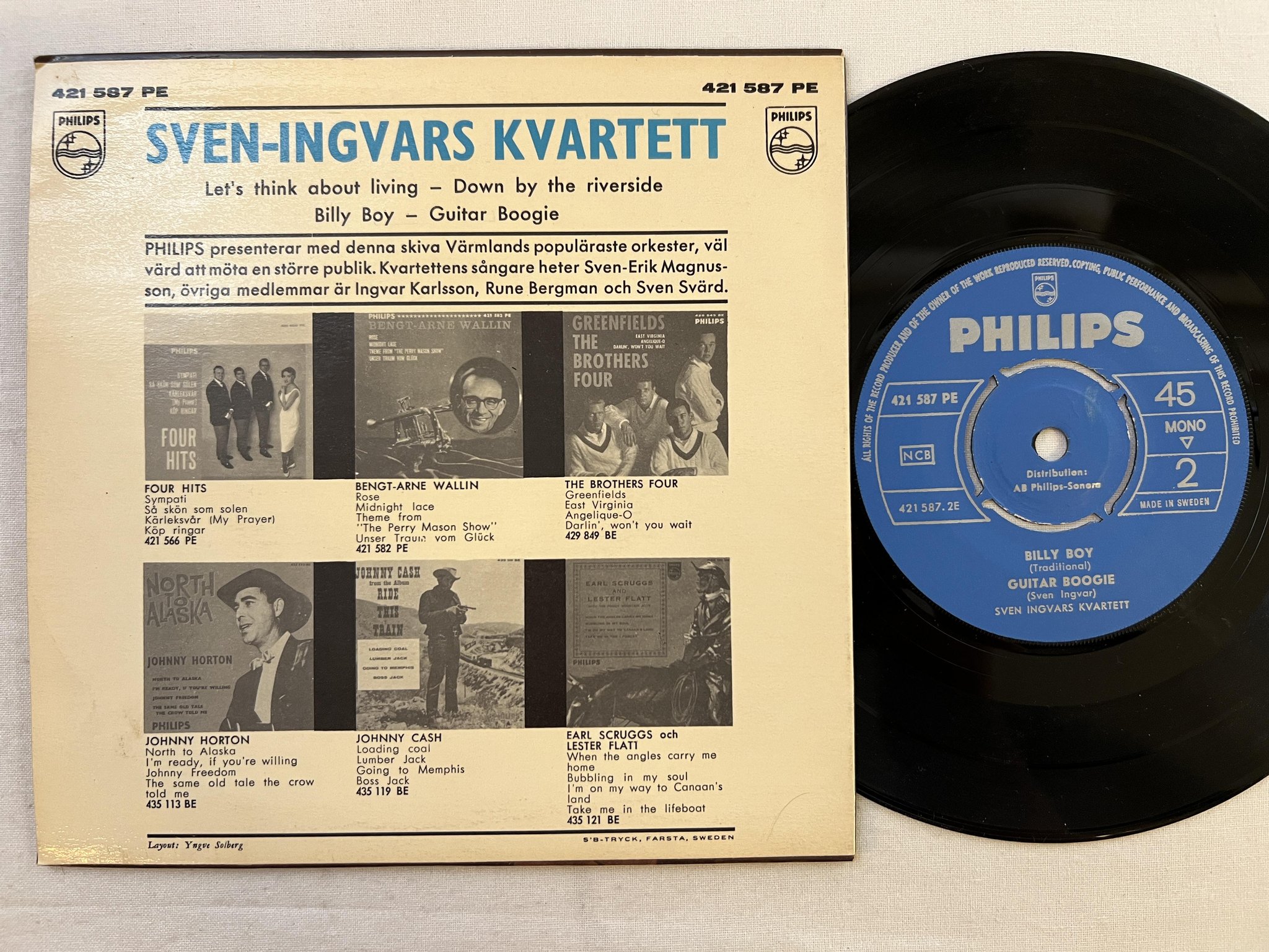 Omslagsbild för skivan SVEN-INGVARS KVARTETT Let's Think About Living 7"ep -61 PHILIPS 421 587 PE