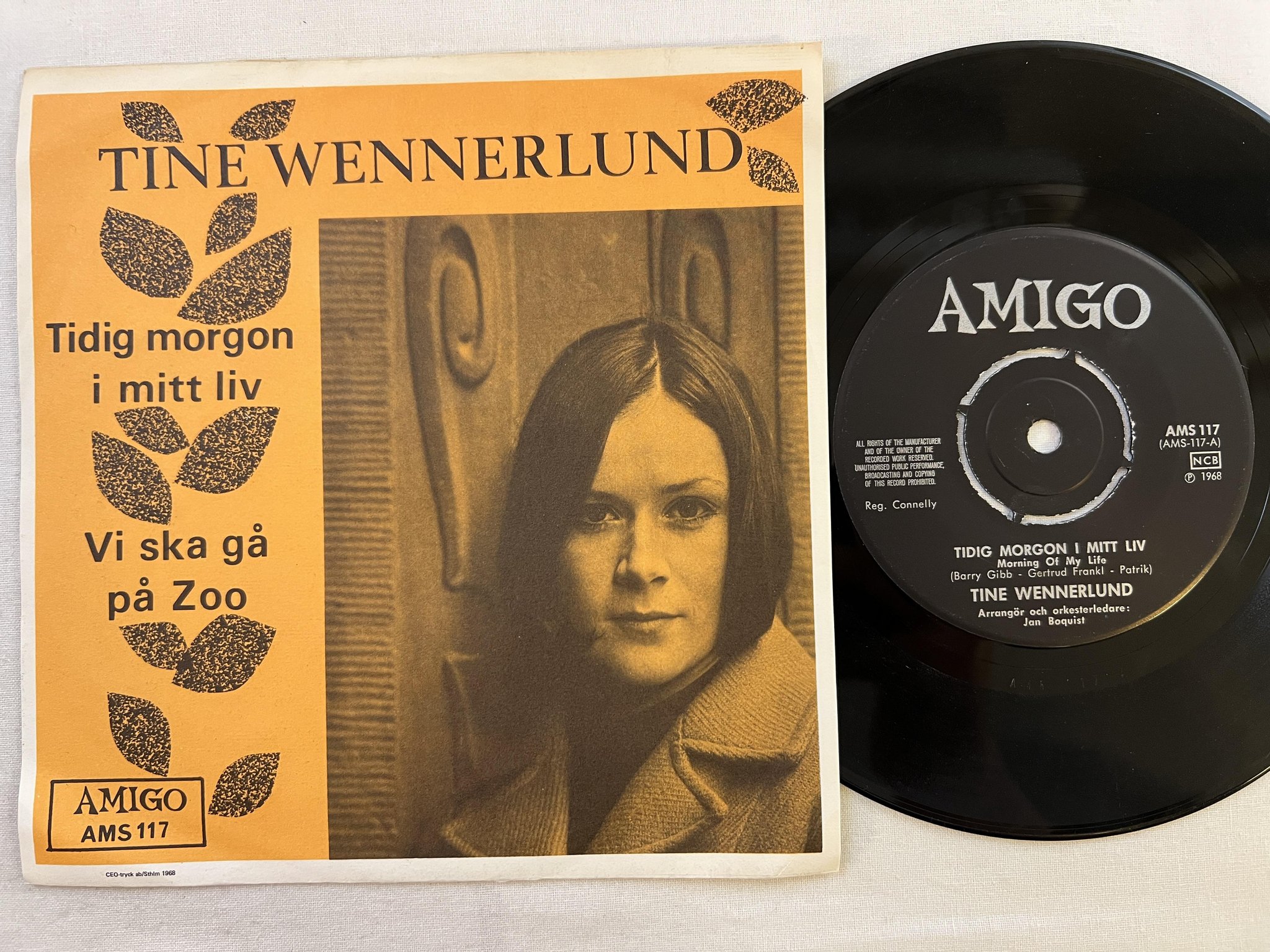 Omslagsbild för skivan TINE WENNERLUND tidig morgon i mitt liv 7" -68 AMIGO AMS 117