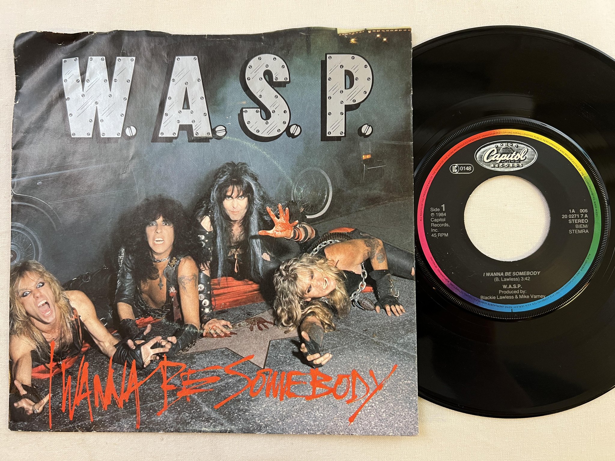 Omslagsbild för skivan WASP I wanna be somebody 7" -84 Hol CAPITOL 006-2002717