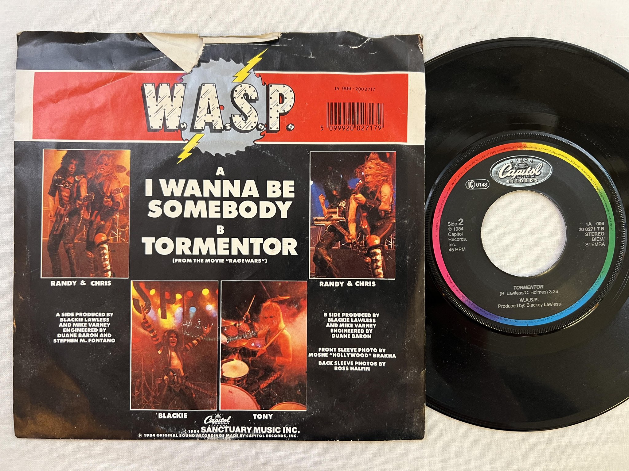 Omslagsbild för skivan WASP I wanna be somebody 7" -84 Hol CAPITOL 006-2002717