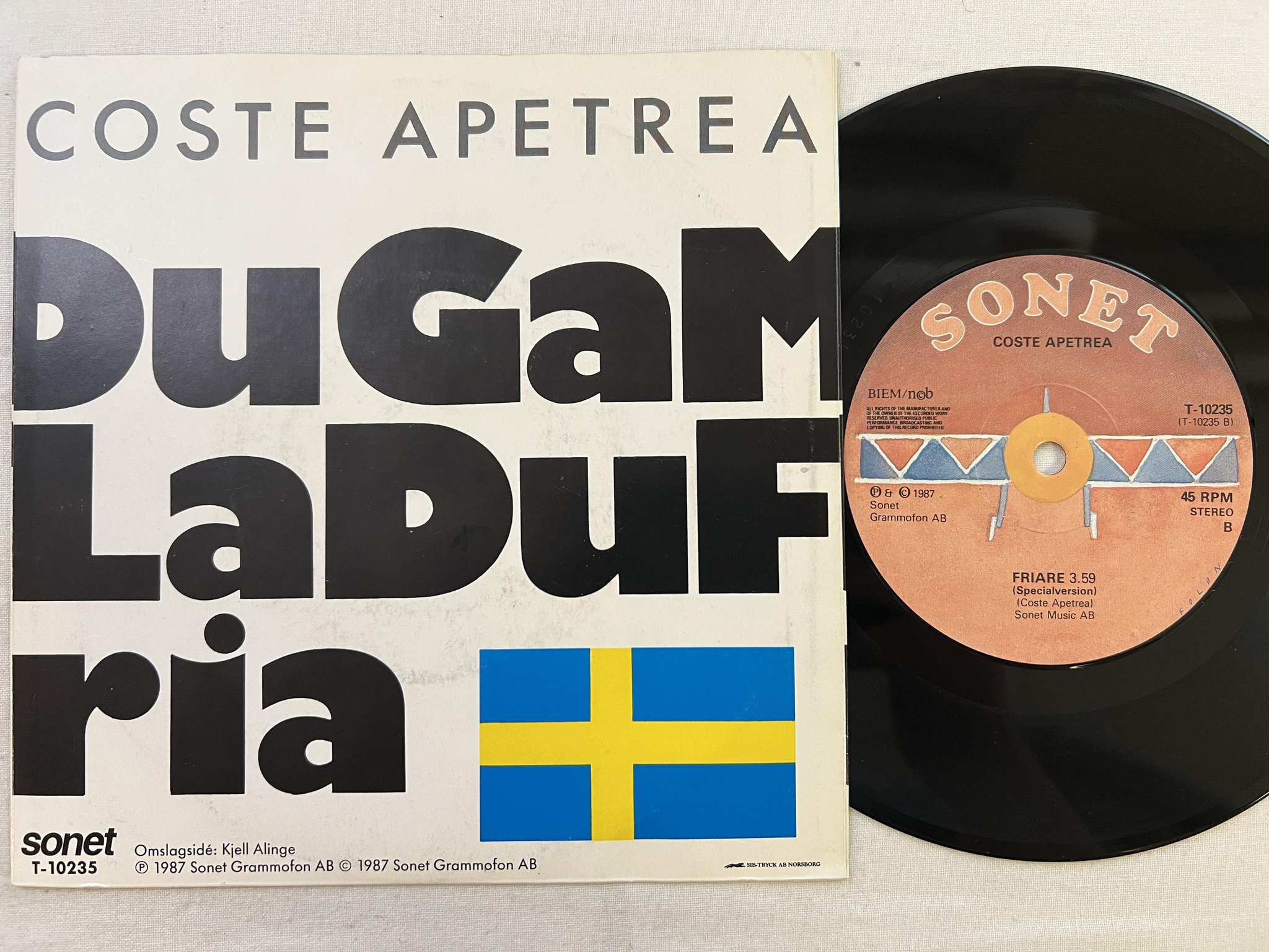 Omslagsbild för skivan COSTE APETREA du gamla du fria 7" -87 Swe SONET T-10235