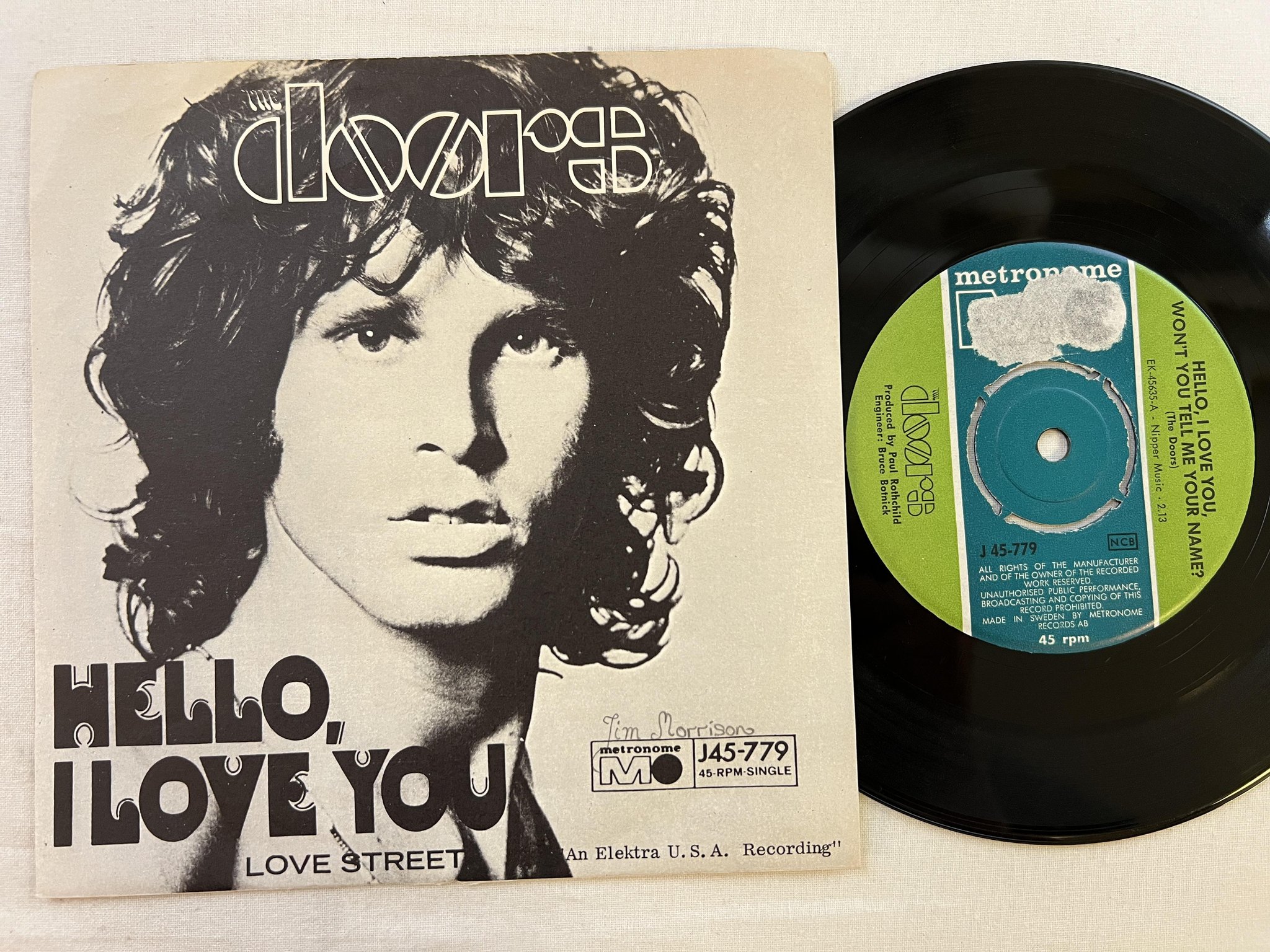 Omslagsbild för skivan THE DOORS Hello, I Love You 7" -68 Swe METRONOME J 45-779