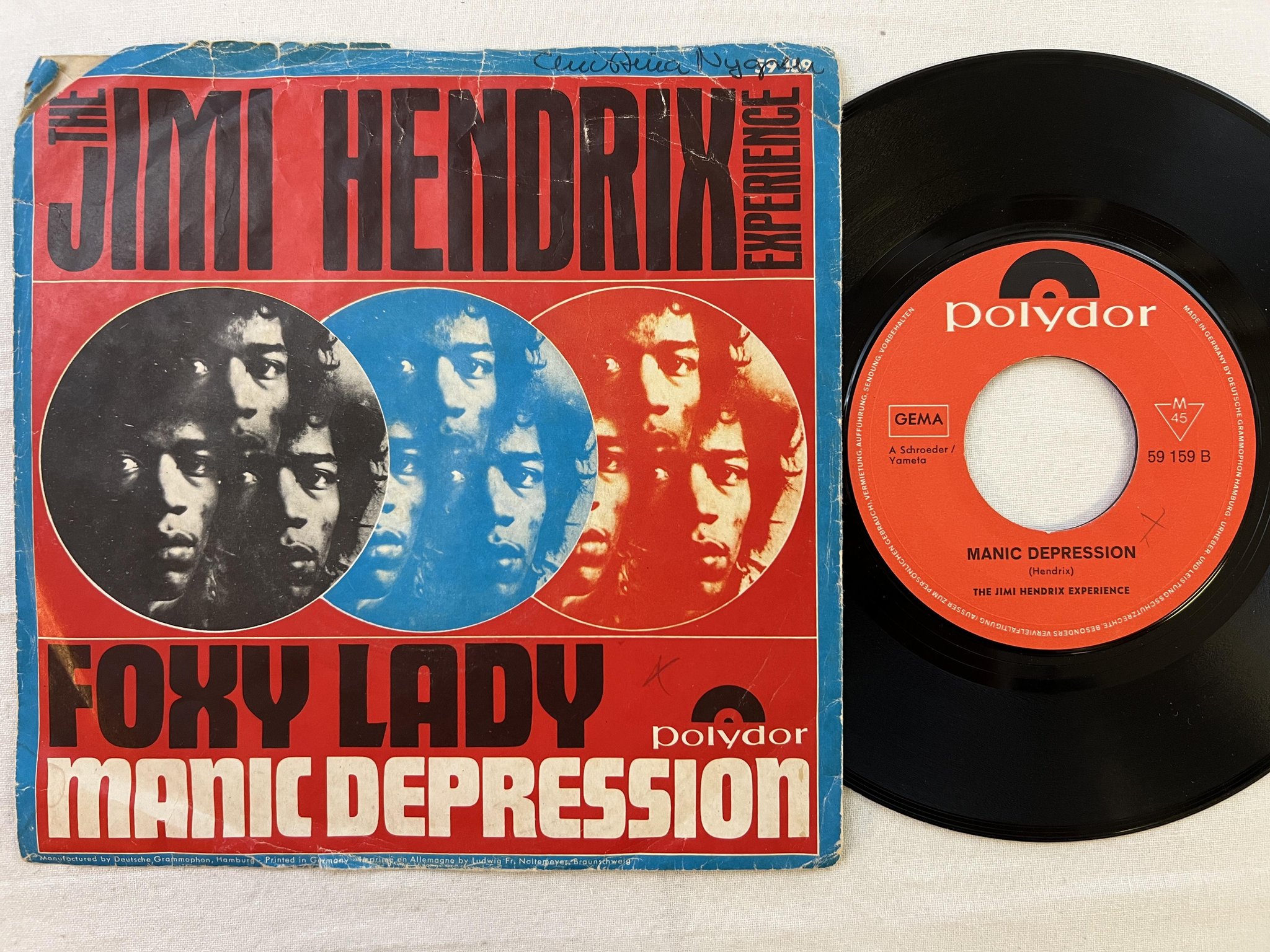 Omslagsbild för skivan JIMI HENDRIX EXPERIENCE foxy lady 7" -67 Ger POLYDOR 59 159