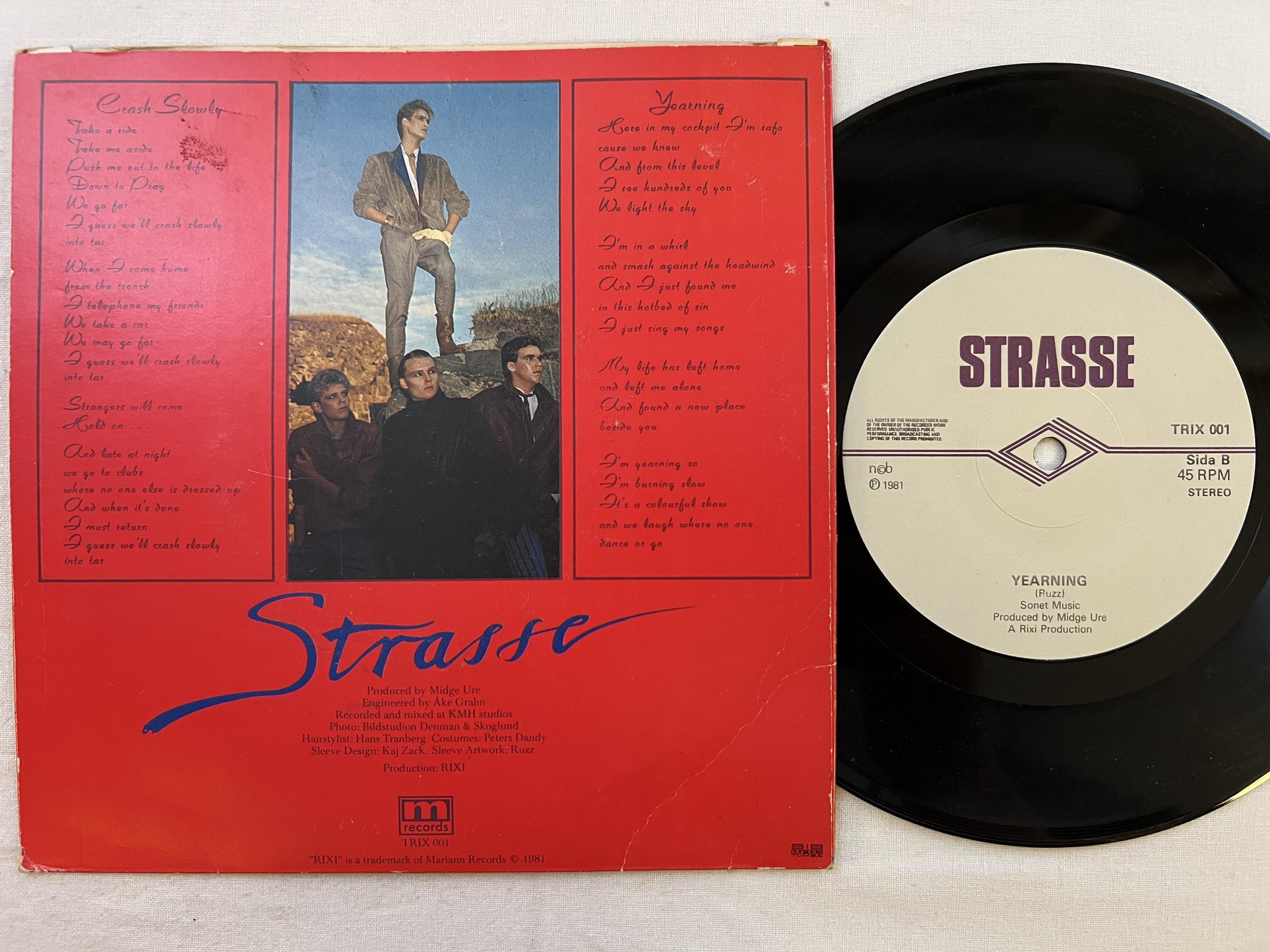 Omslagsbild för skivan STRASSE crash slowly 7" -81 Swe TRIX 001
