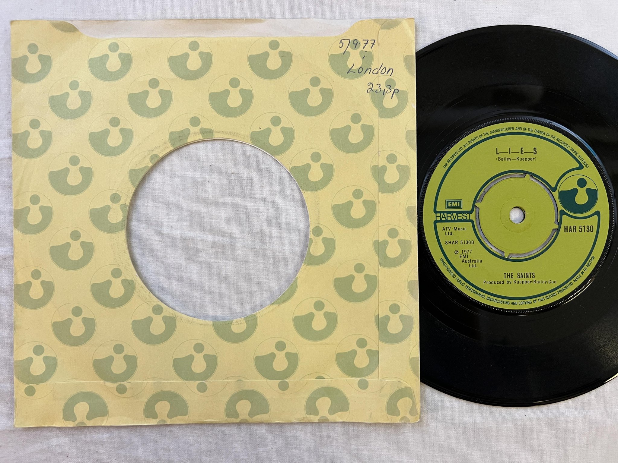 Omslagsbild för skivan THE SAINTS this perfect day 7" -77 UK HARVEST HAR 5130