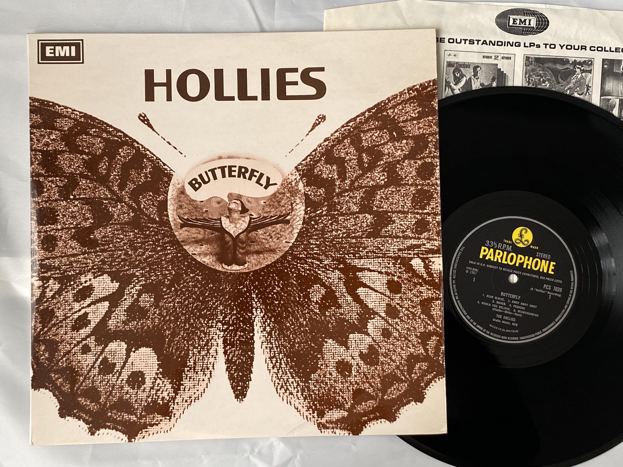 Omslagsbild för skivan THE HOLLIES butterfly LP -67 UK PARLOPHONE PCS 7039