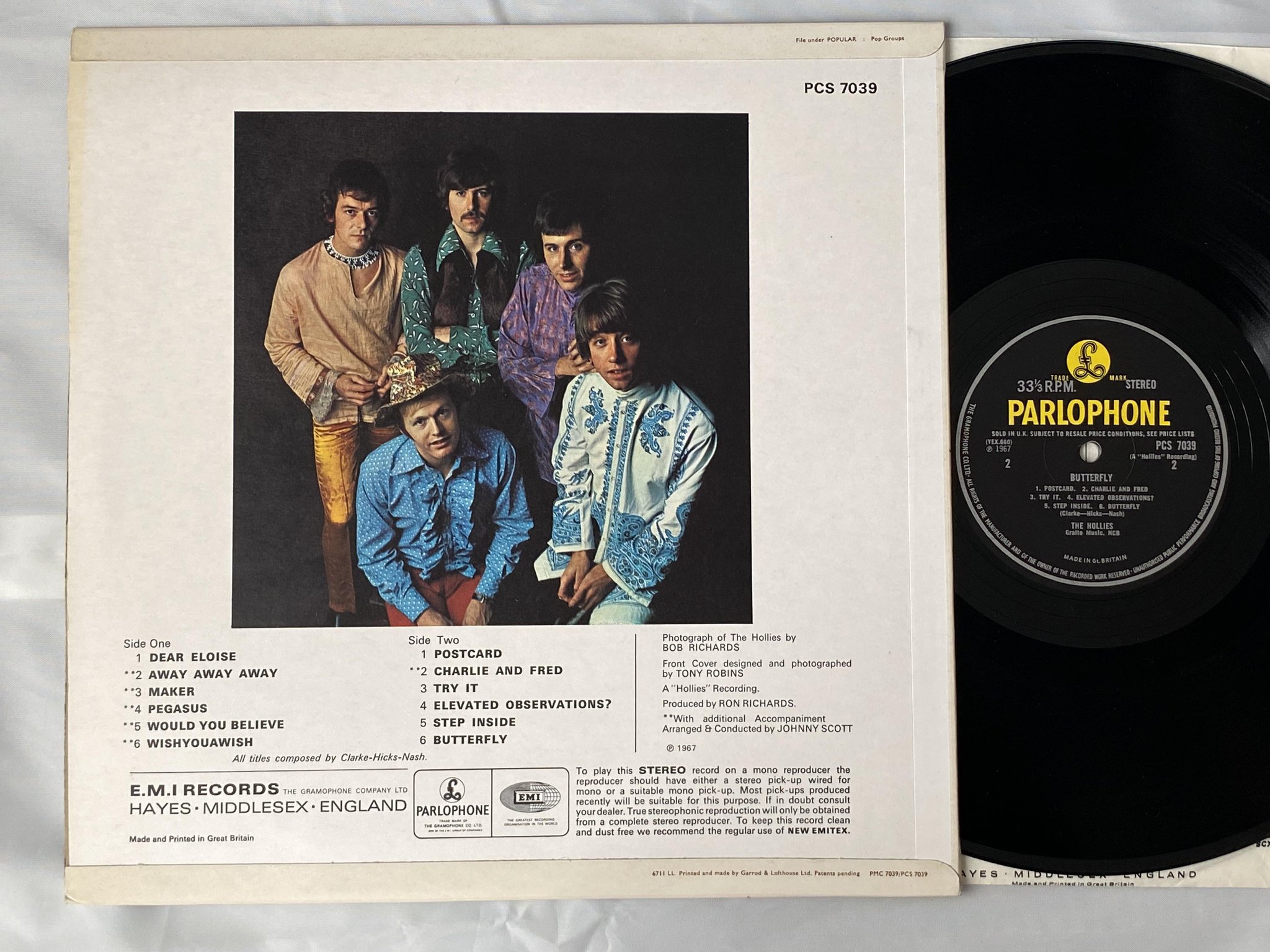 Omslagsbild för skivan THE HOLLIES butterfly LP -67 UK PARLOPHONE PCS 7039