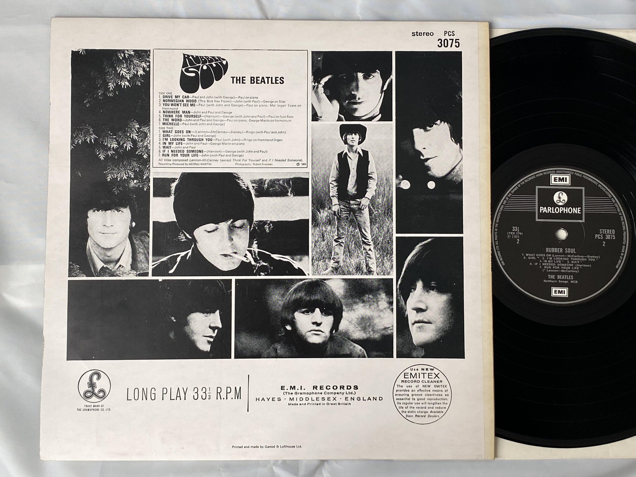 Omslagsbild för skivan THE BEATLES rubber soul LP UK EMI/PARLOPHONE PCS 3075