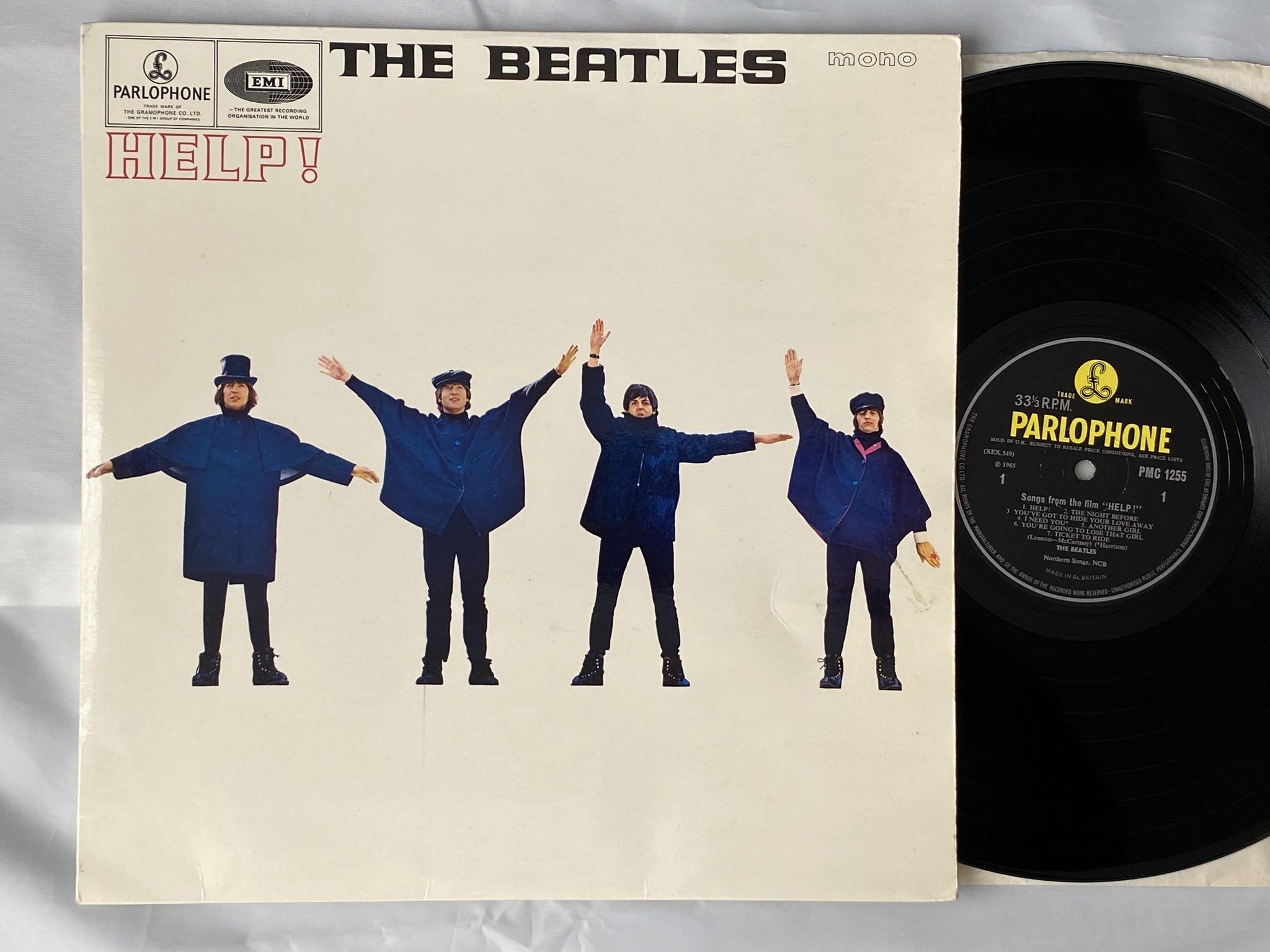 Omslagsbild för skivan THE BEATLES help LP -65 UK PARLOPHONE PMC 1255