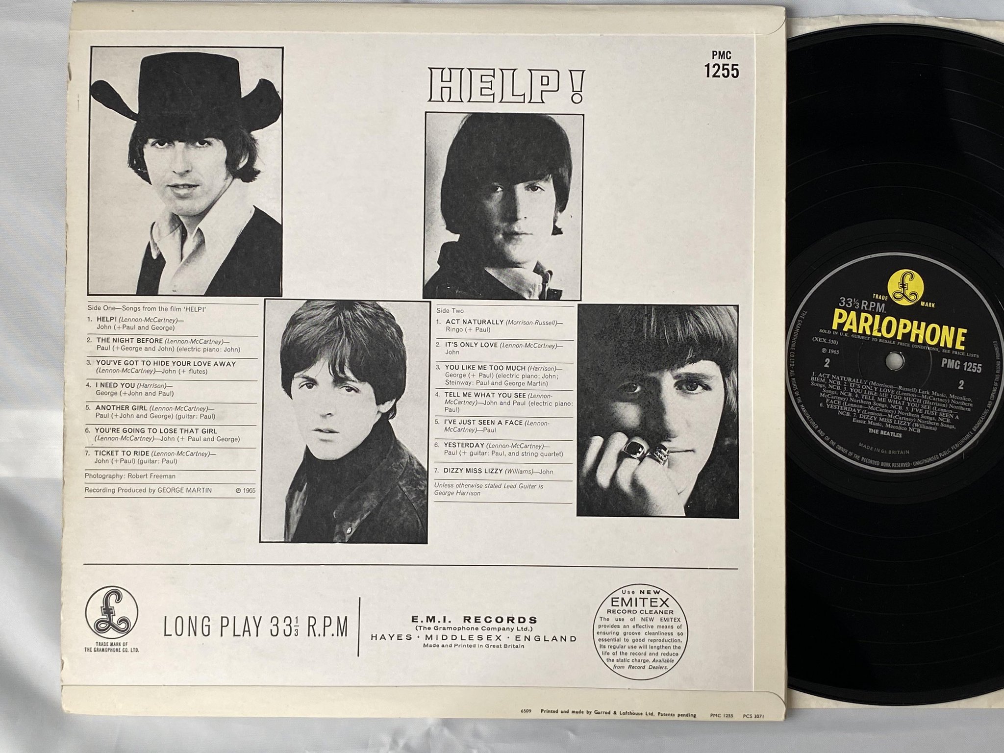 Omslagsbild för skivan THE BEATLES help LP -65 UK PARLOPHONE PMC 1255