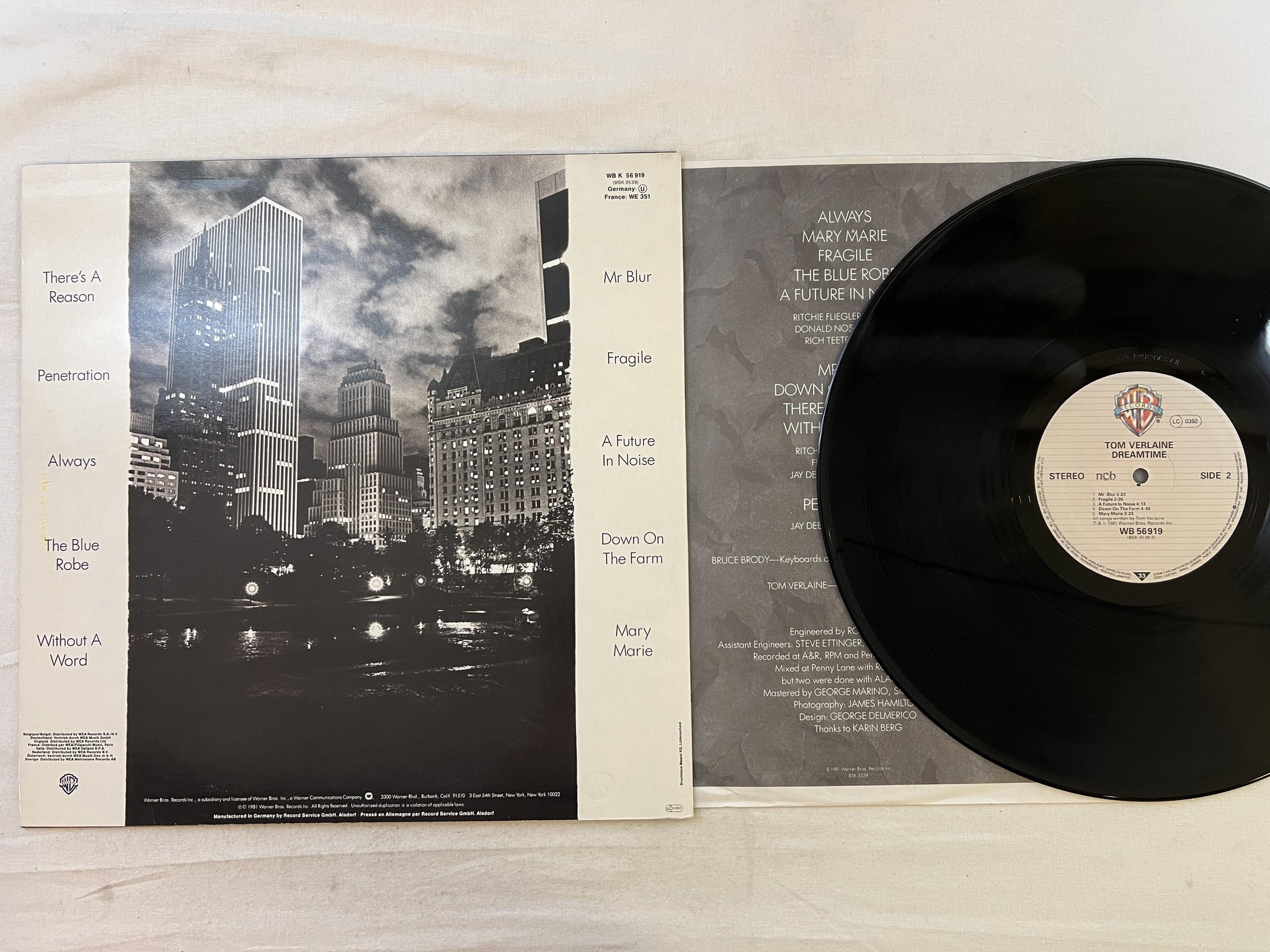 Omslagsbild för skivan TOM VERLAINE dreamtime LP -81 ncb WARNER BROS WB 56919