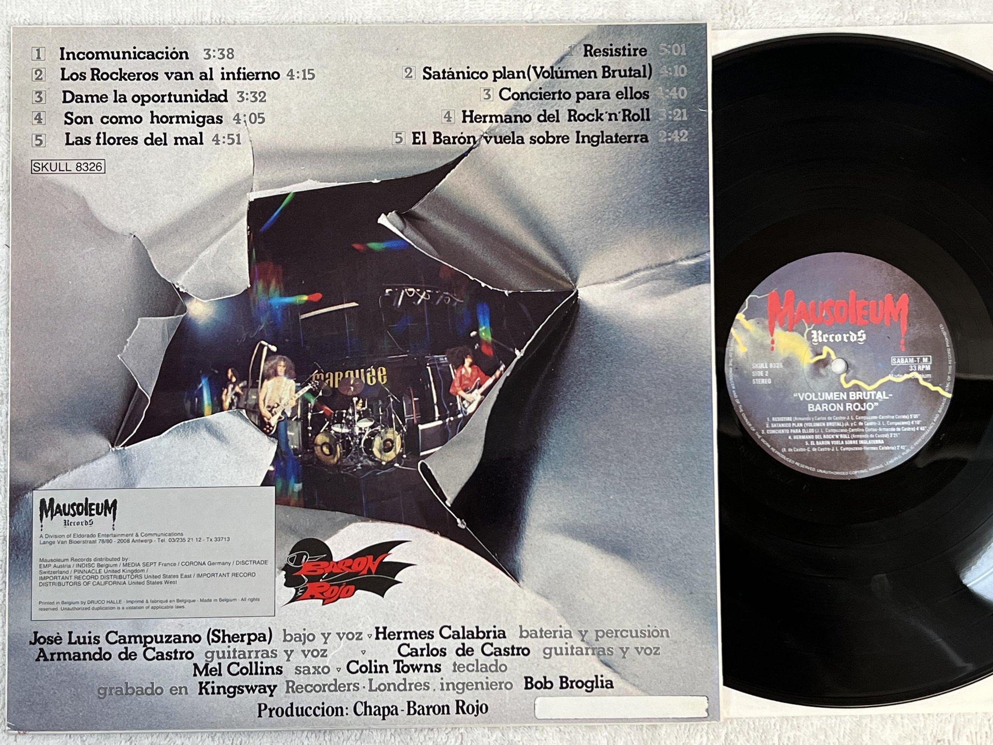 Omslagsbild för skivan BARON ROJO volumen brutal LP Belgium MAUSOLEUM SKULL 8326