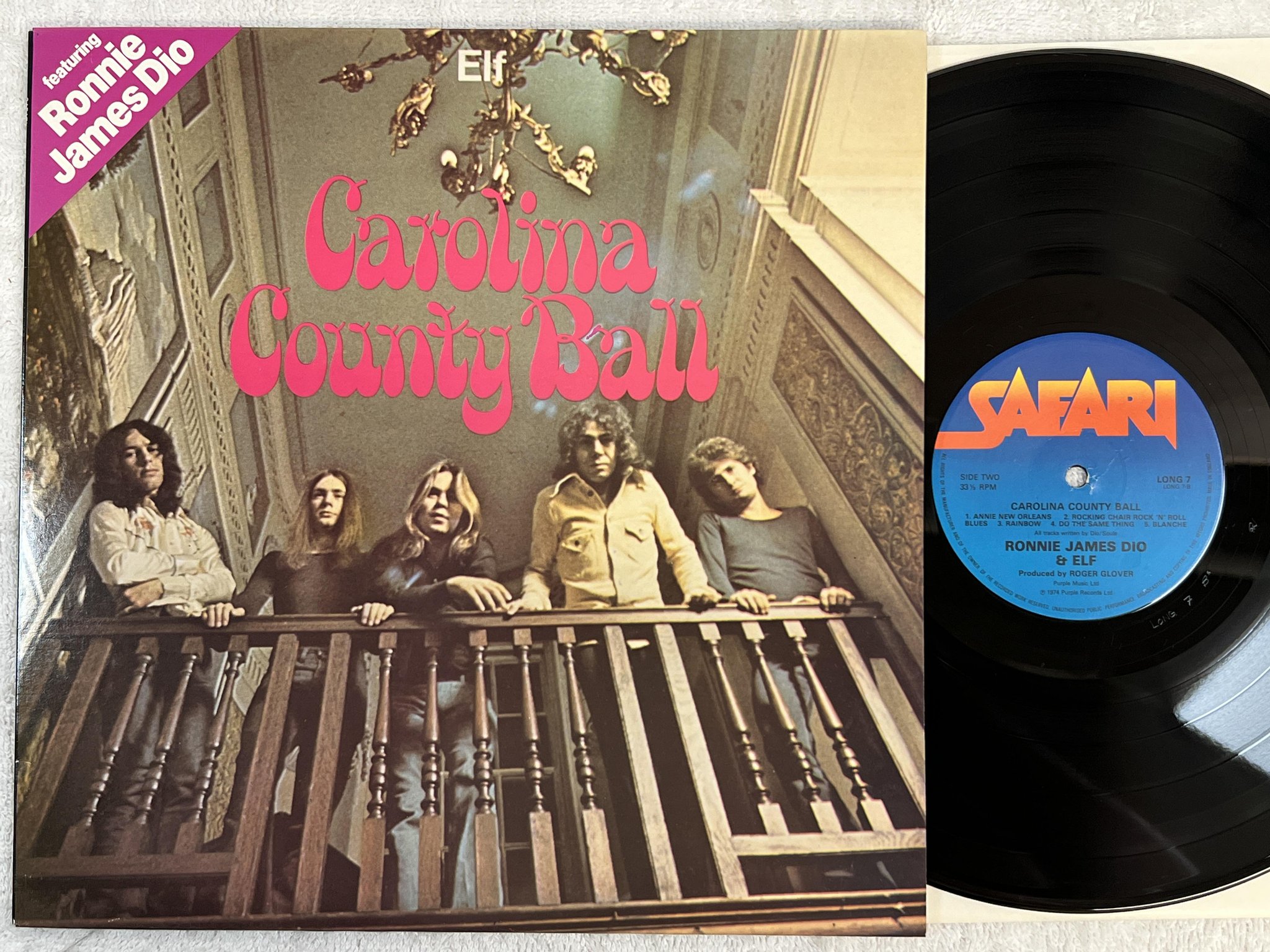 Omslagsbild för skivan RONNIE JAMES DIO & ELF carolina county ball LP re UK SAFARI LONG 7