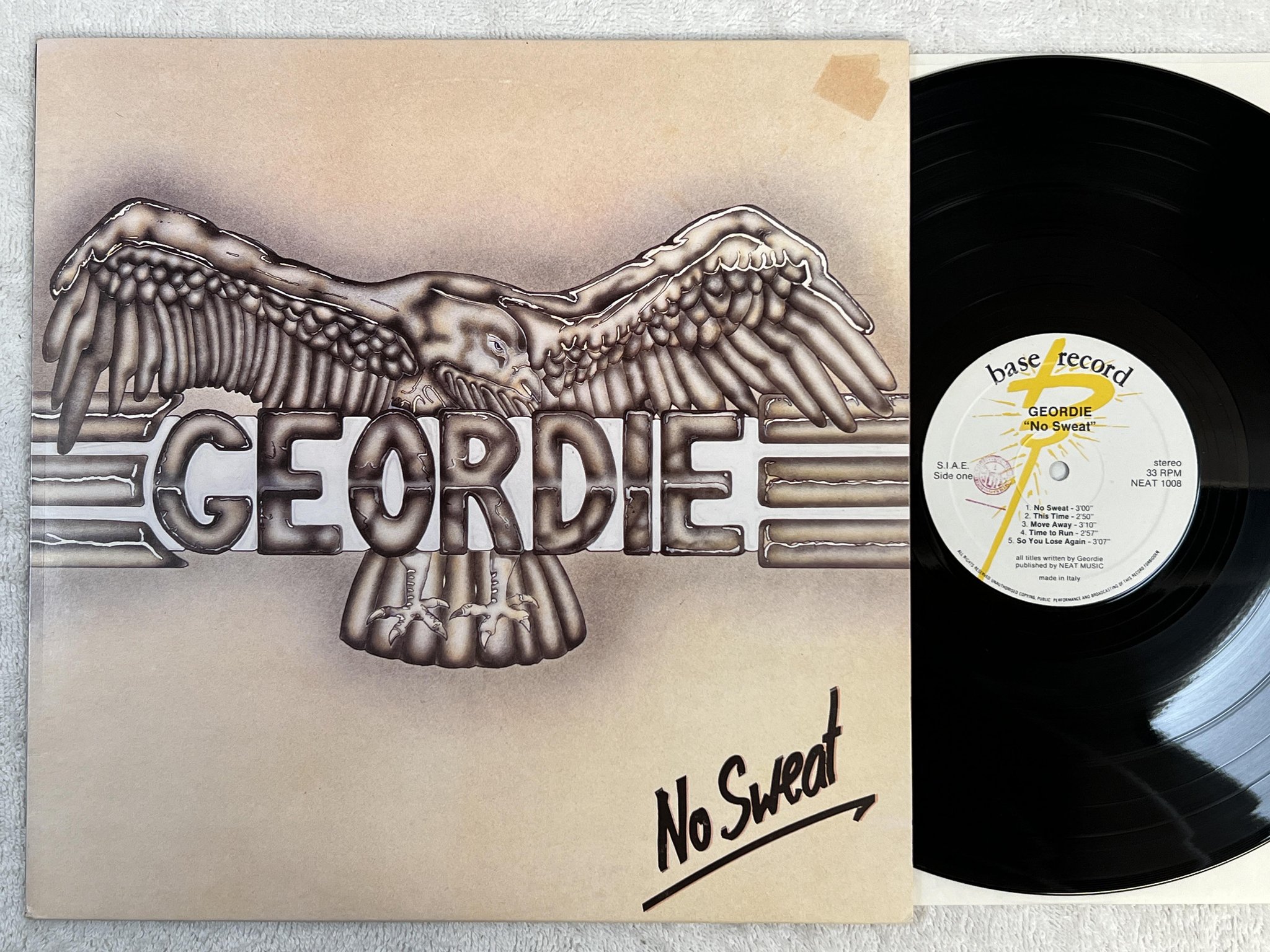 Omslagsbild för skivan GEORDIE no sweat LP -83 Ita BASE NEAT 1008