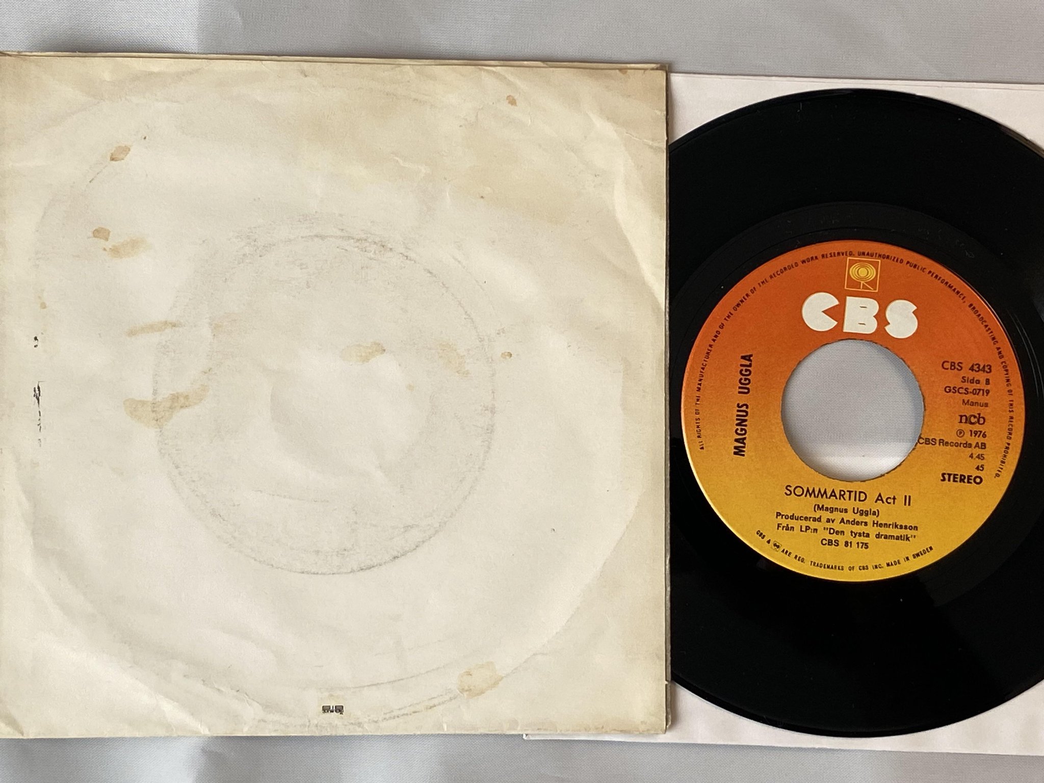 Omslagsbild för skivan MAGNUS UGGLA sommartid act I 7" -76 Swe CBS 4343