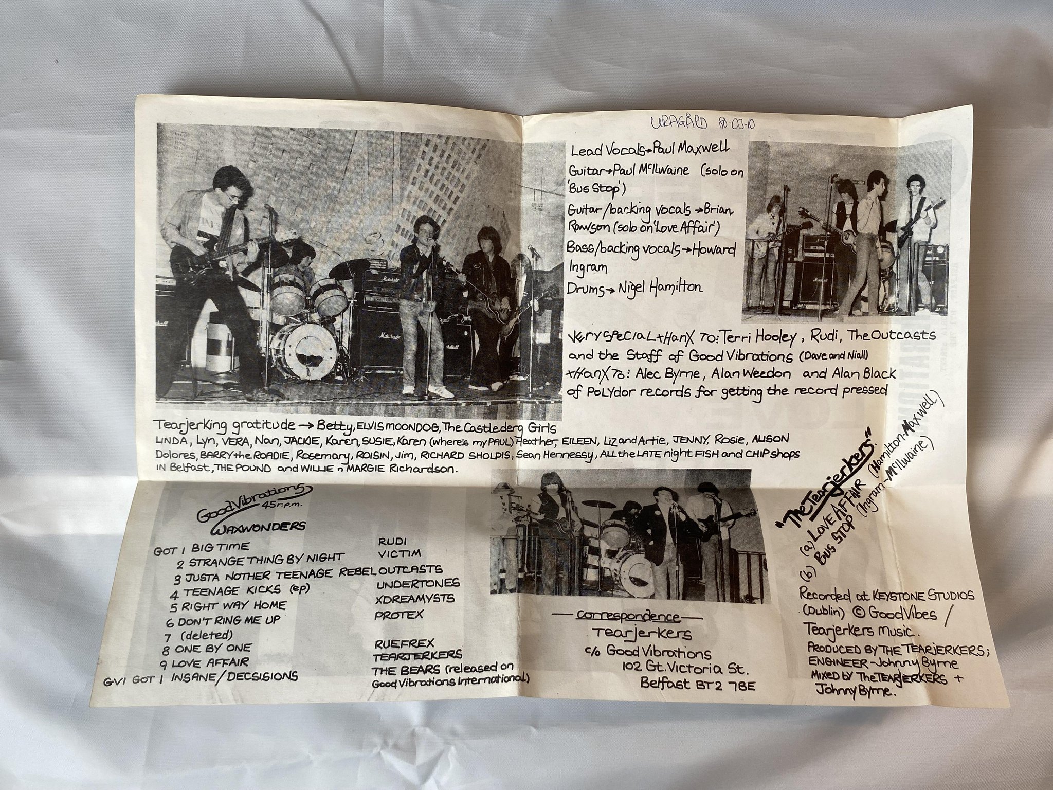 Omslagsbild för skivan THE TEARJERKERS Love Affair 7" -79 UK good vibrations GOT 9 *** RARE PUNK ***