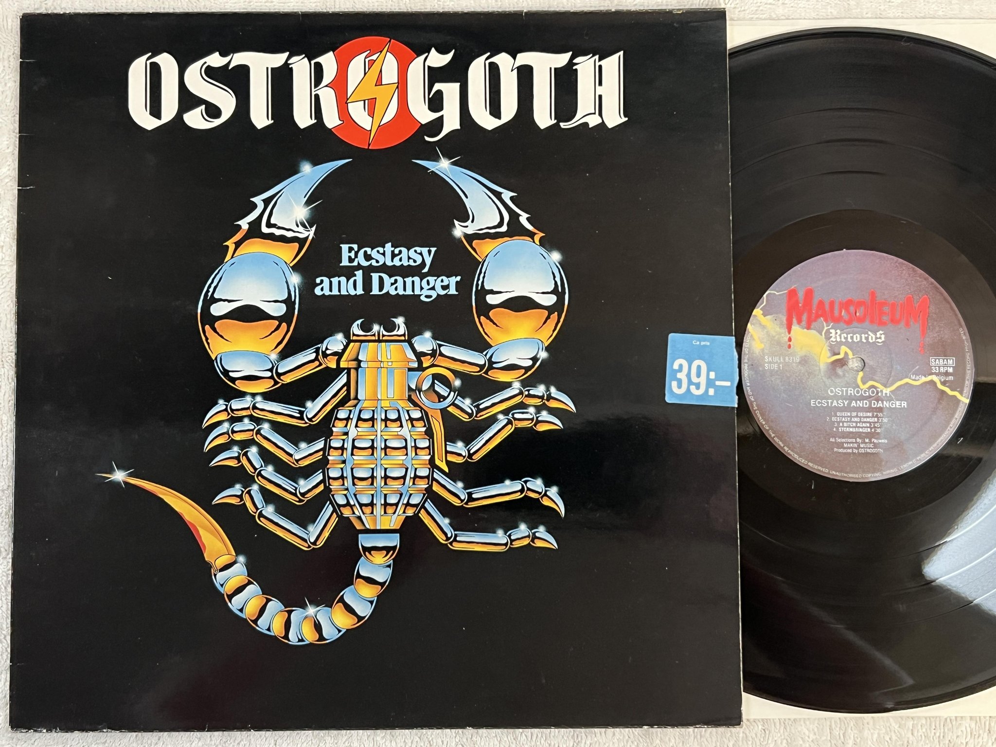Omslagsbild för skivan OSTROGOTH Ecstasy And Danger LP -84 Belgium MAUSOLEUM SKULL 8319