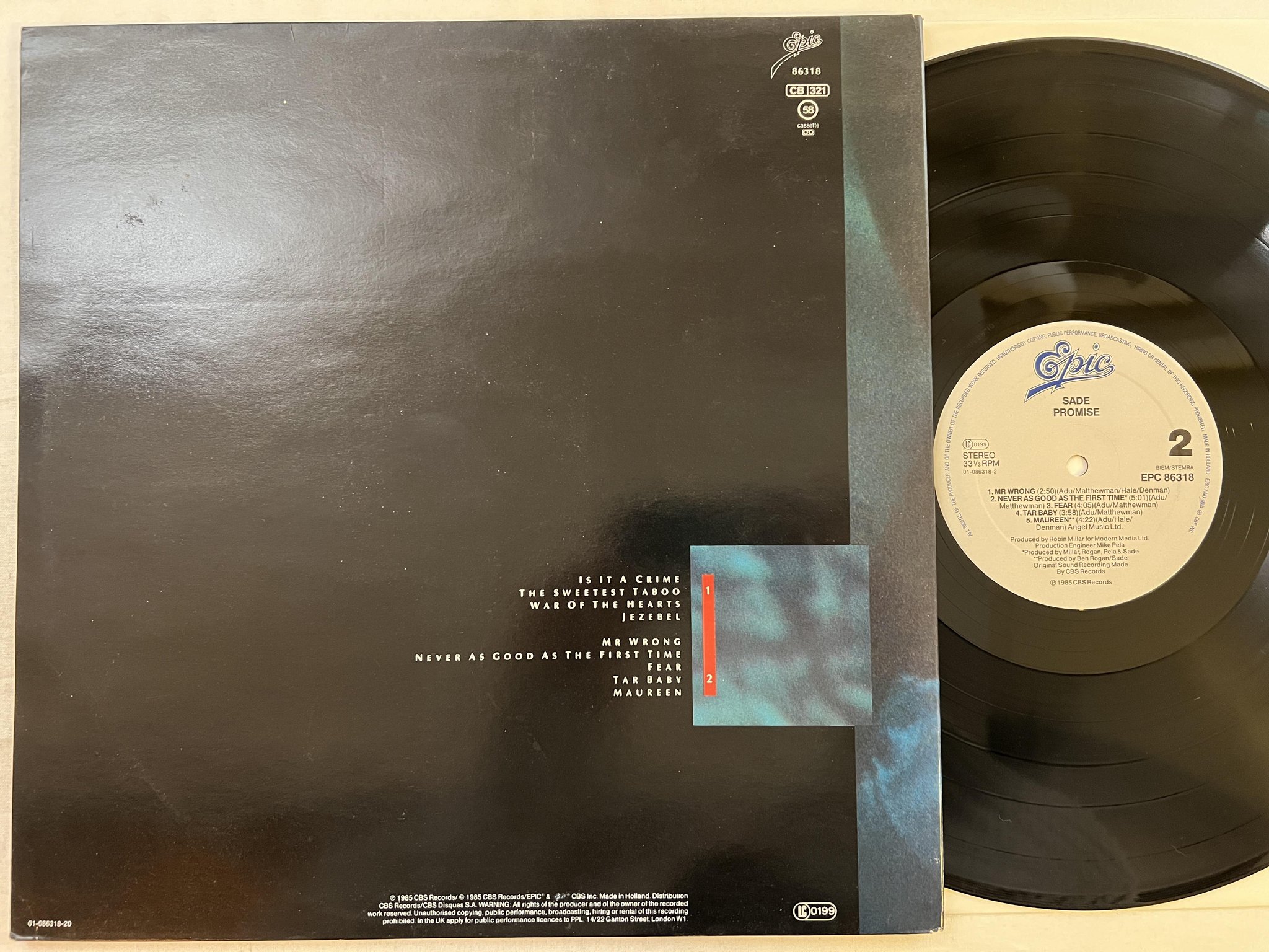 Omslagsbild för skivan SADE promise LP -85 Hol EPIC EPC 86318