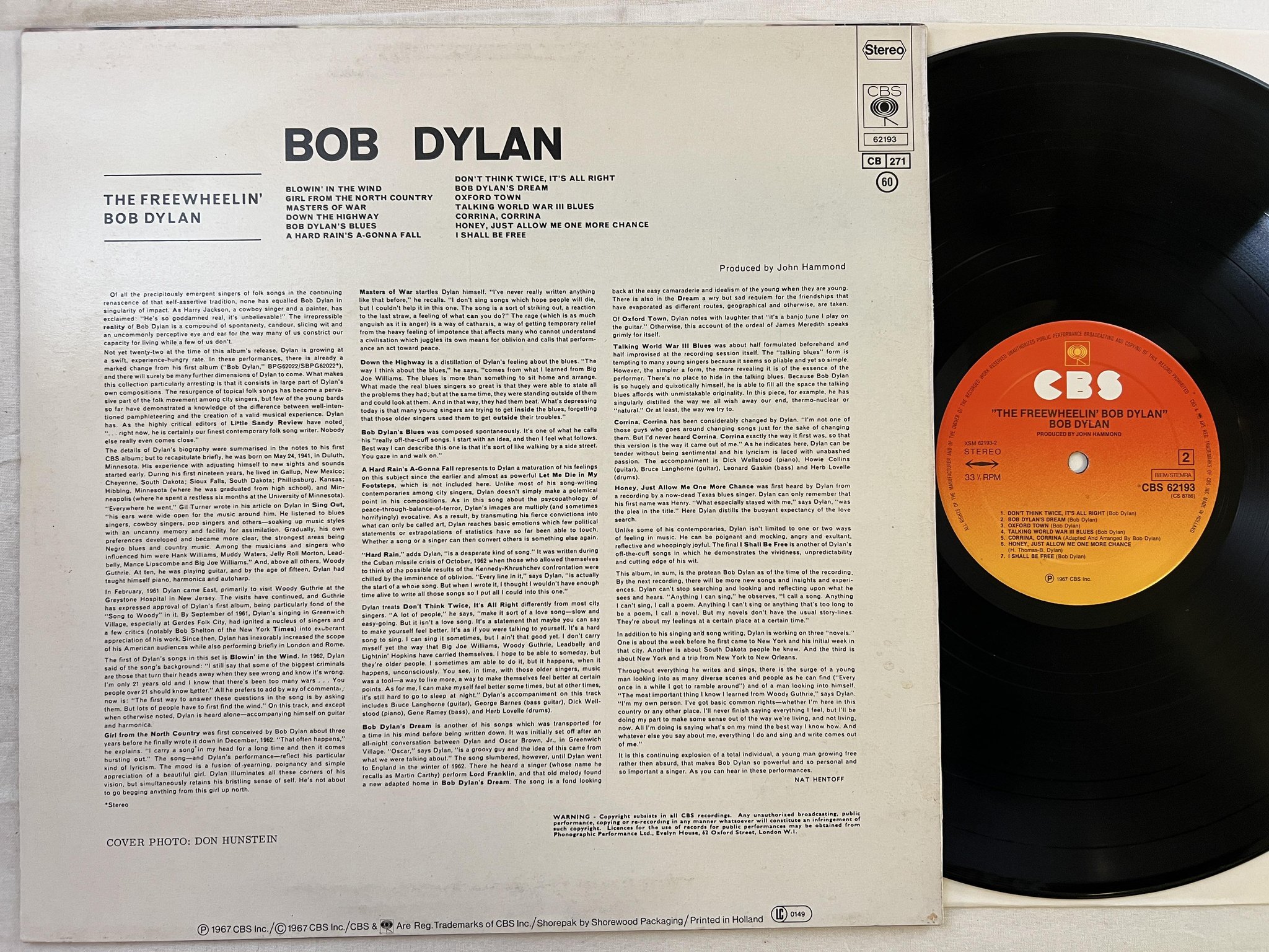 Omslagsbild för skivan BOB DYLAN the freewhelin' LP re Hol CBS 62193