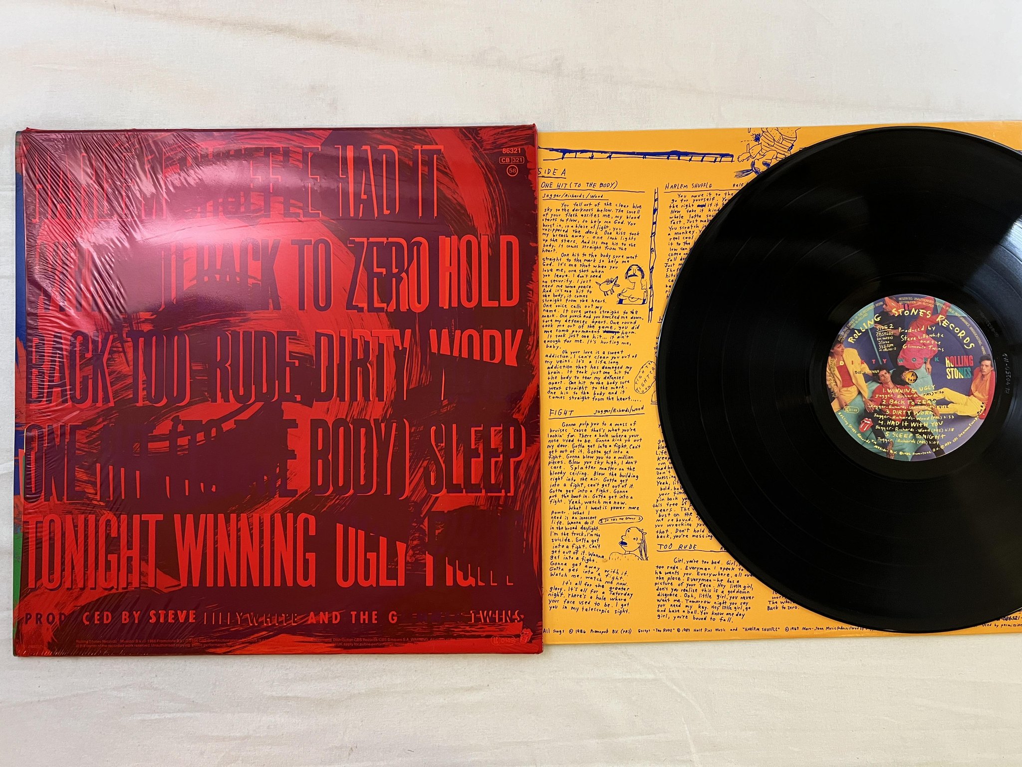 Omslagsbild för skivan ROLLING STONES Dirty Work LP -86 Hol CBS 86321