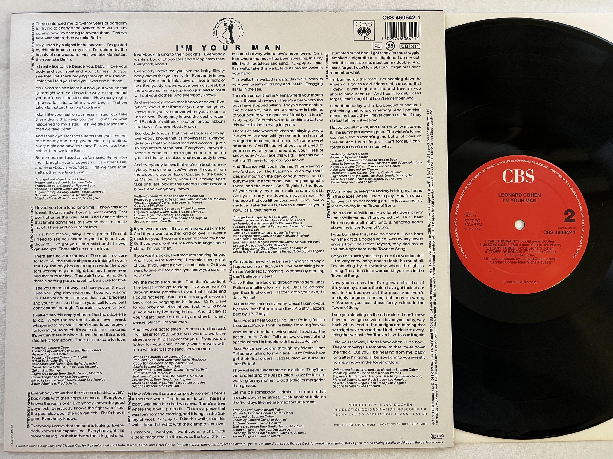 Omslagsbild för skivan LEONARD COHEN I'm your man LP -88 Hol CBS 4606421