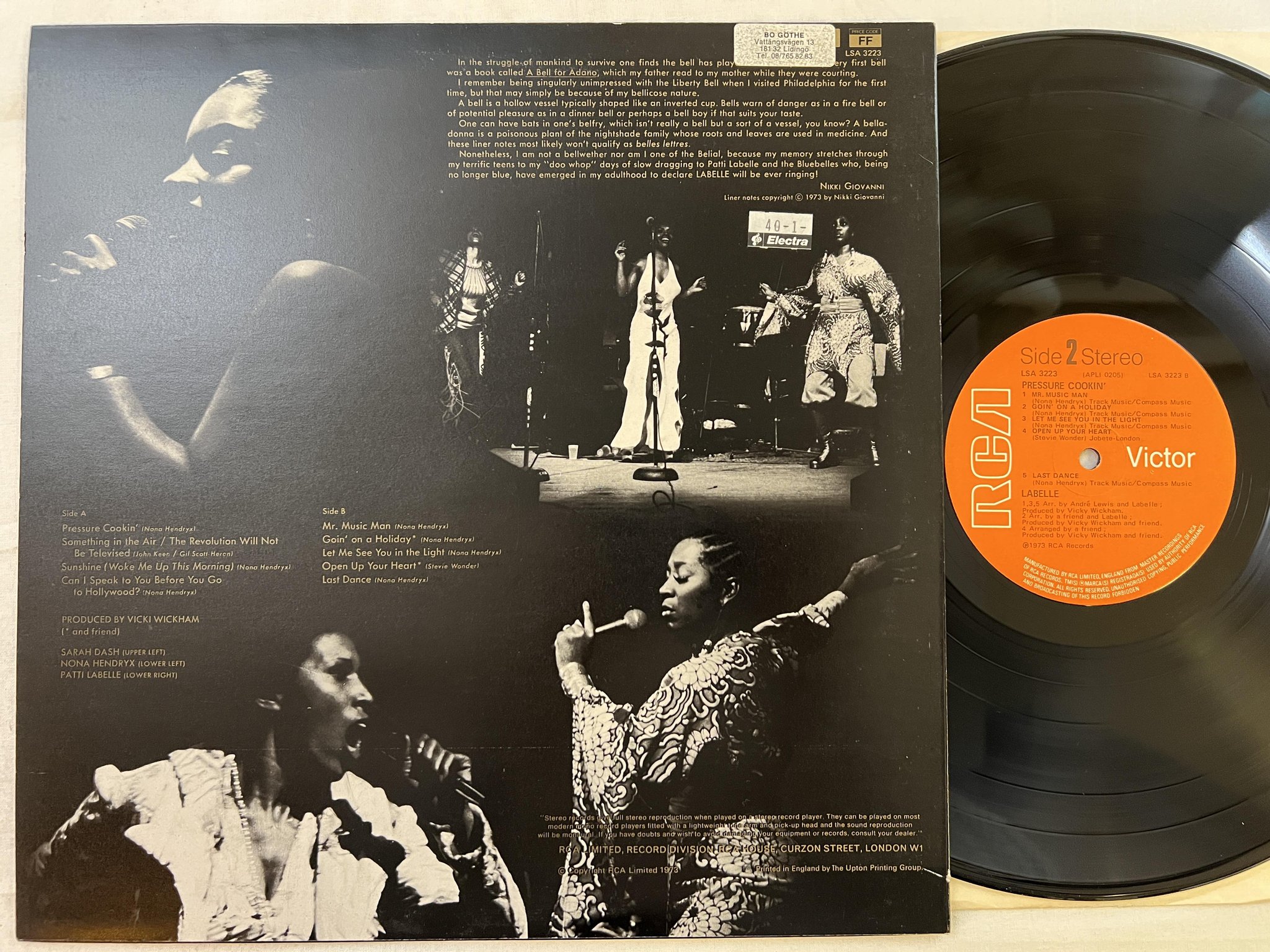 Omslagsbild för skivan LABELLE pressure cookin LP -73 UK RCA LSA 3223