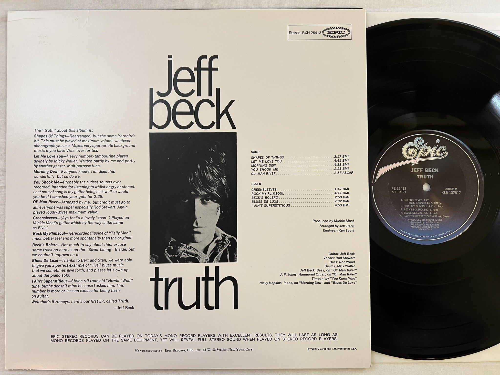 Omslagsbild för skivan JEFF BECK truth LP re US EPIC PE 26413