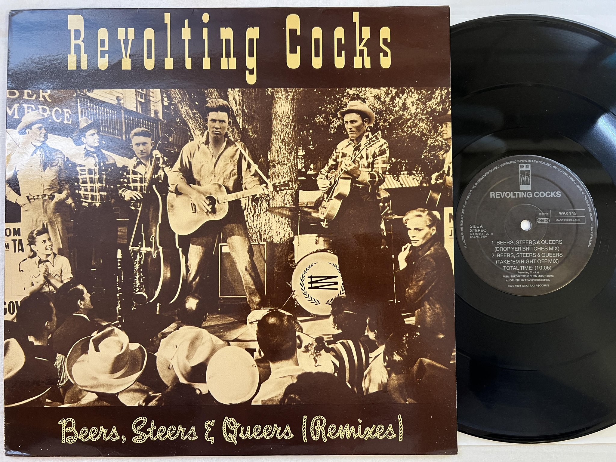 Omslagsbild för skivan REVOLTIING COCKS Beers, Steers & Queers 12" -91 US WAX TRAX! WAX 149