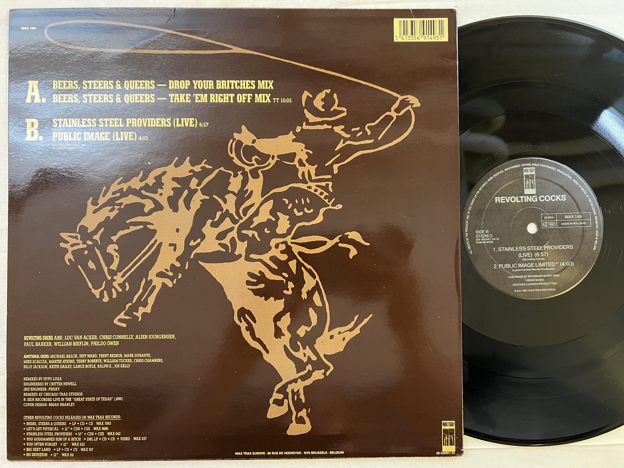 Omslagsbild för skivan REVOLTIING COCKS Beers, Steers & Queers 12" -91 US WAX TRAX! WAX 149