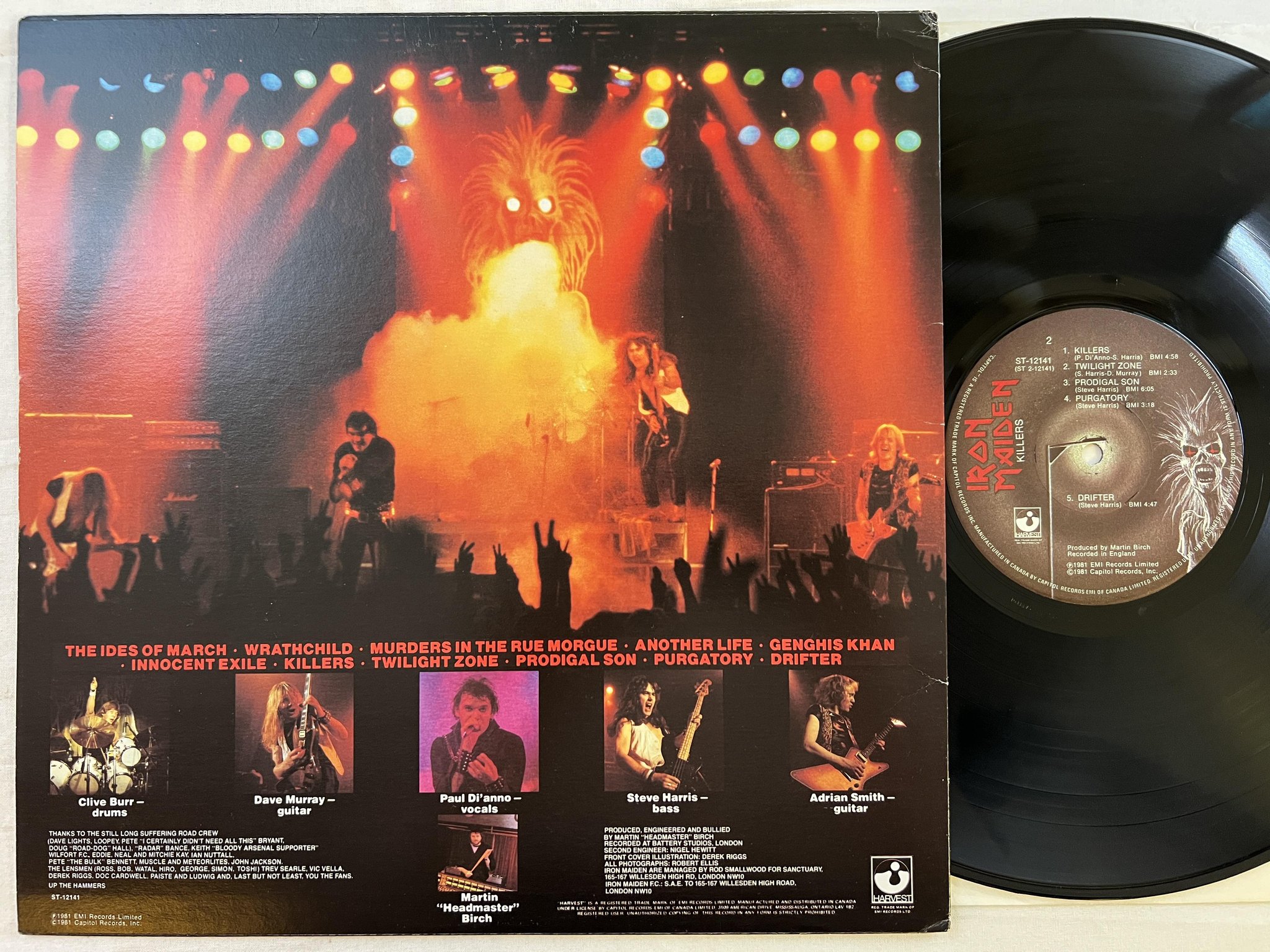 Omslagsbild för skivan IRON MAIDEN killers LP -81 Can HARVEST ST-12141