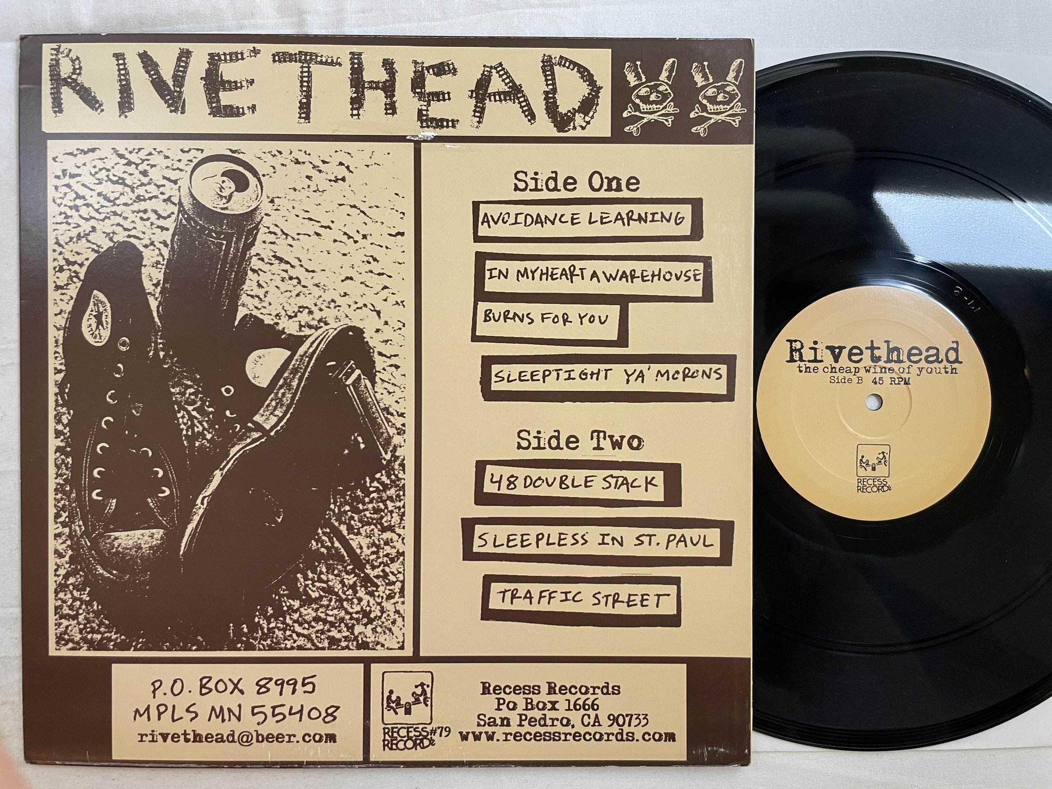 Omslagsbild för skivan RIVETHEAD The Cheap Wine Of Youth 12"EP 2002 US recess 79