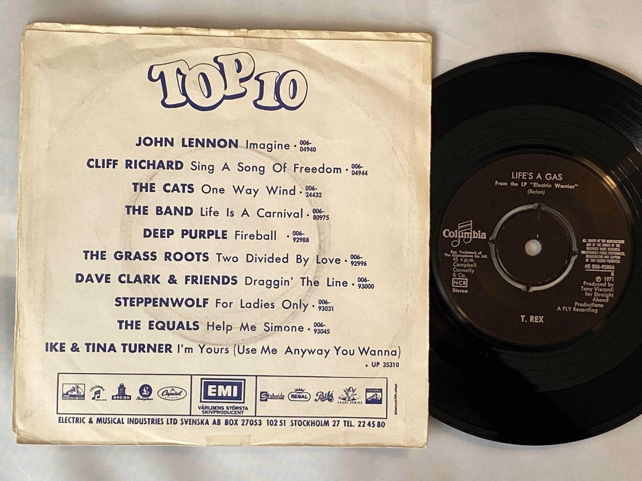 Omslagsbild för skivan T. REX jeepster 7" -71 Swe COLUMBIA E006-93054