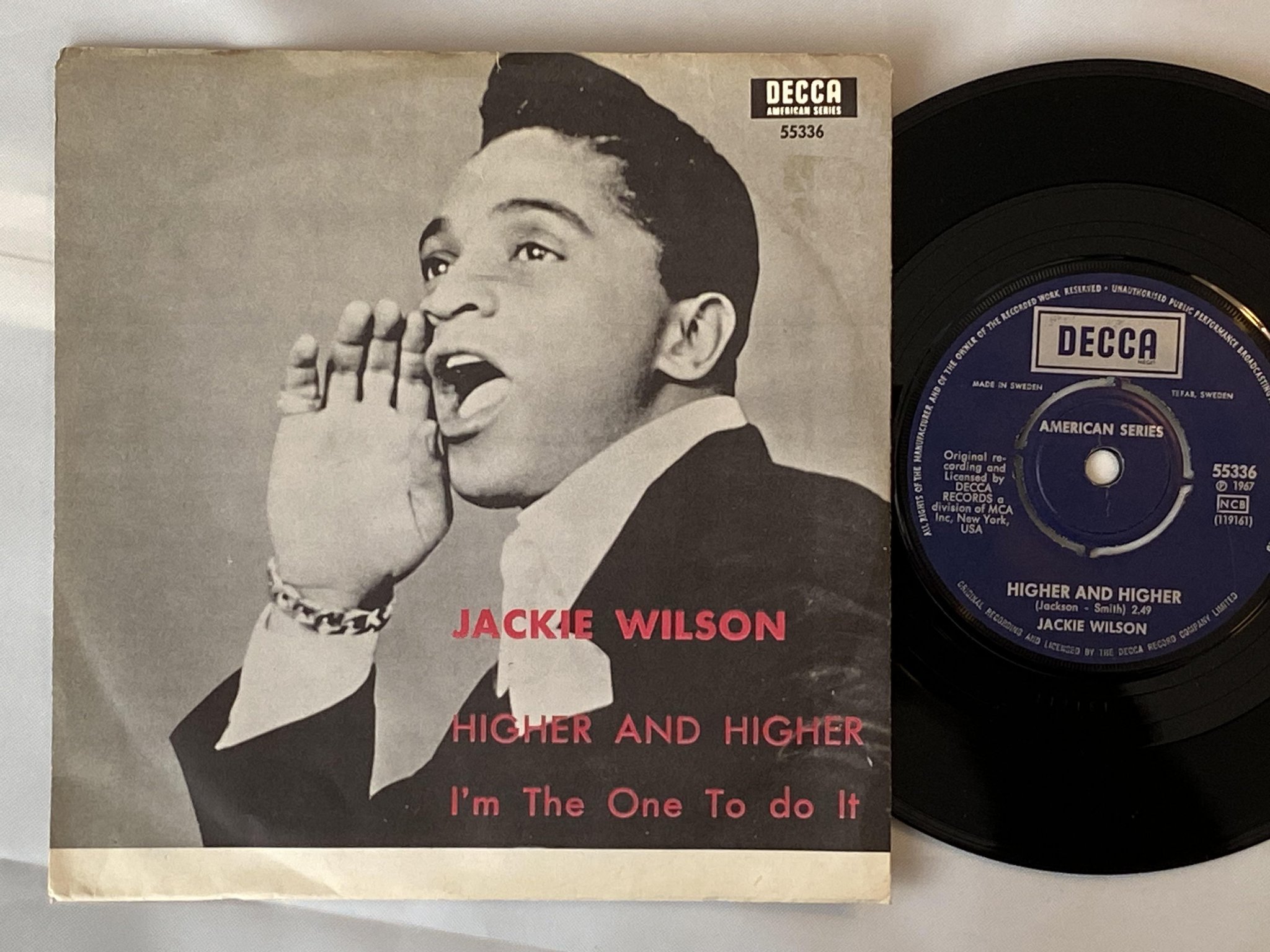 Omslagsbild för skivan JACKIE WILSON higher and higher 7" -67 Swe DECCA 55336