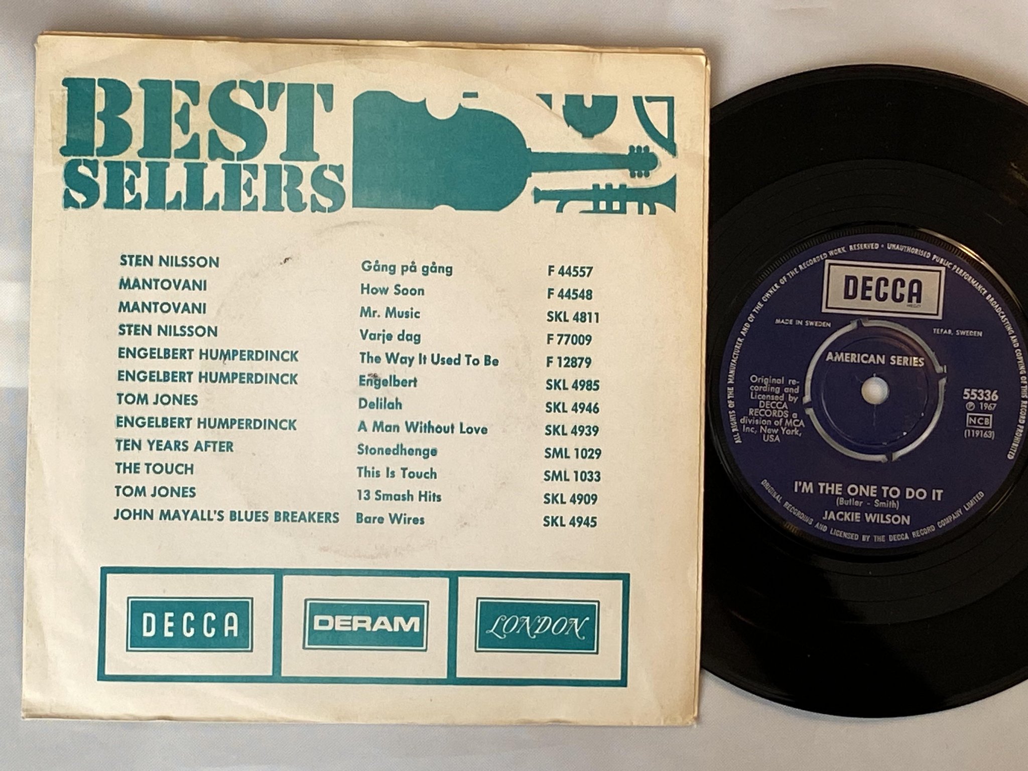 Omslagsbild för skivan JACKIE WILSON higher and higher 7" -67 Swe DECCA 55336