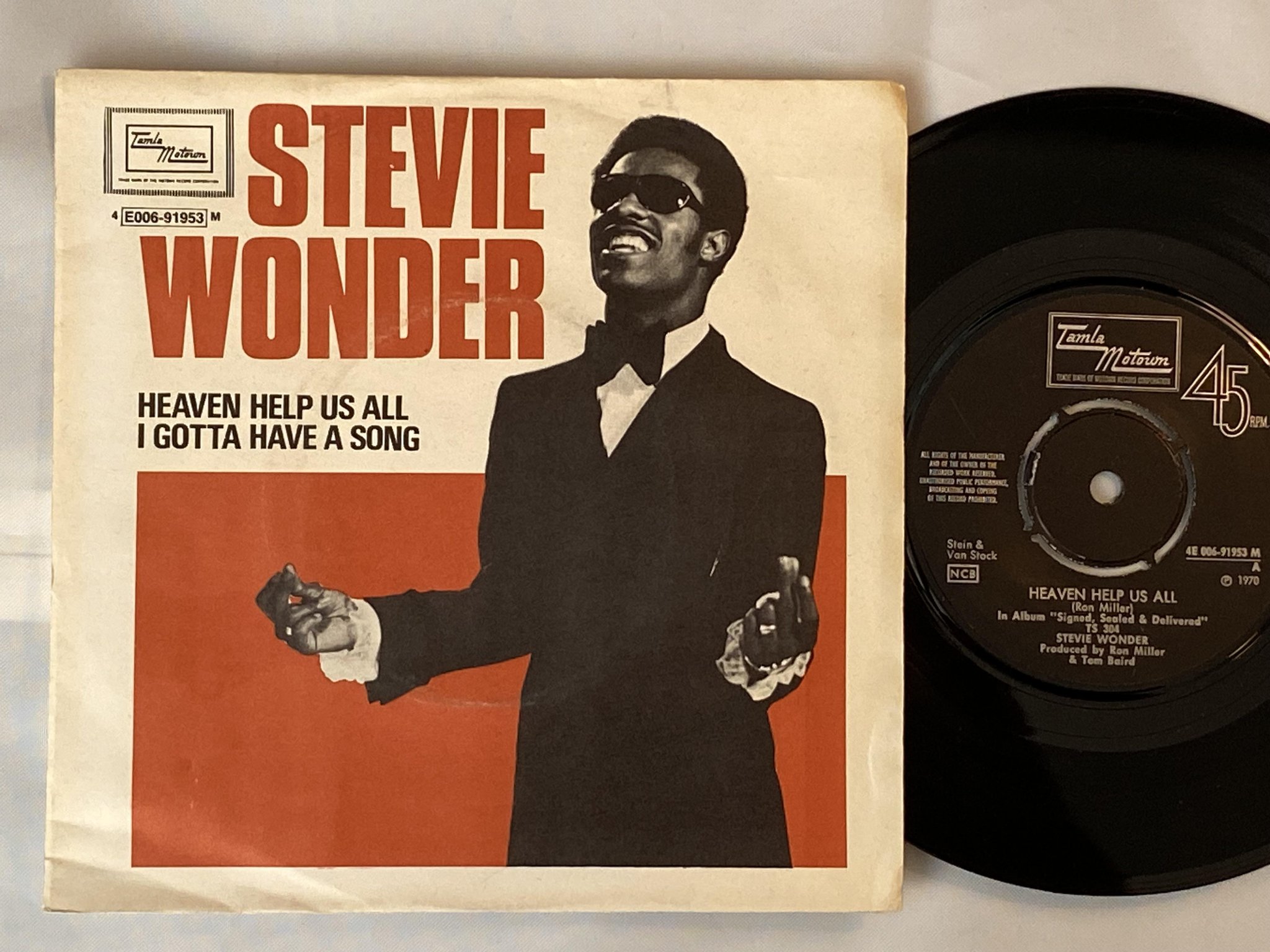 Omslagsbild för skivan STEVIE WONDER heaven help us all 7" -70 Swe TAMLA MOTOWN 4E 006-91953 M