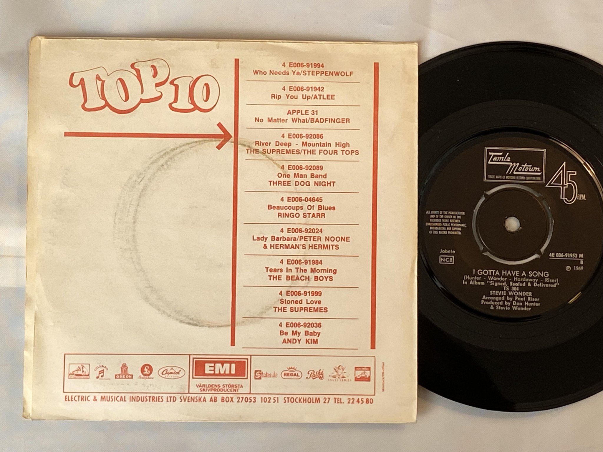 Omslagsbild för skivan STEVIE WONDER heaven help us all 7" -70 Swe TAMLA MOTOWN 4E 006-91953 M