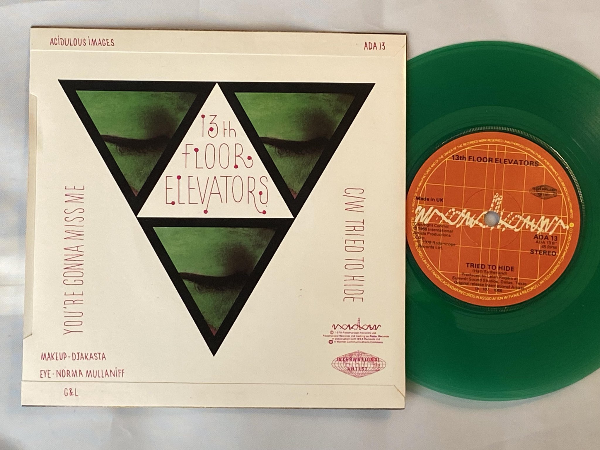 Omslagsbild för skivan 13TH FLOOR ELEVATORS you're gonna miss me 7" -78 UK RADAR ADA 13