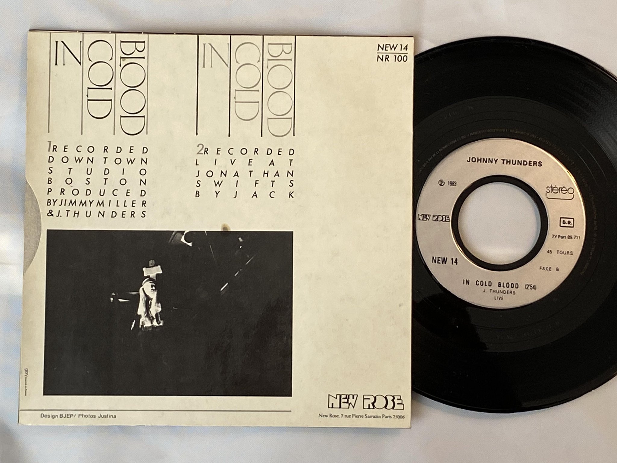 Omslagsbild för skivan JOHNNY THUNDERS in cold blood 7" -83 Fra NEW ROSE NEW 14