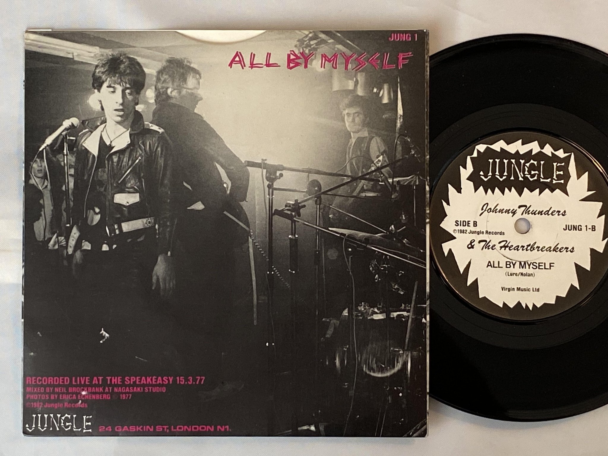 Omslagsbild för skivan JOHNNY THUNDERS & THE HEARTBREAKERS Chinese Rocks 7" -82 JUNGLE JUNG 1