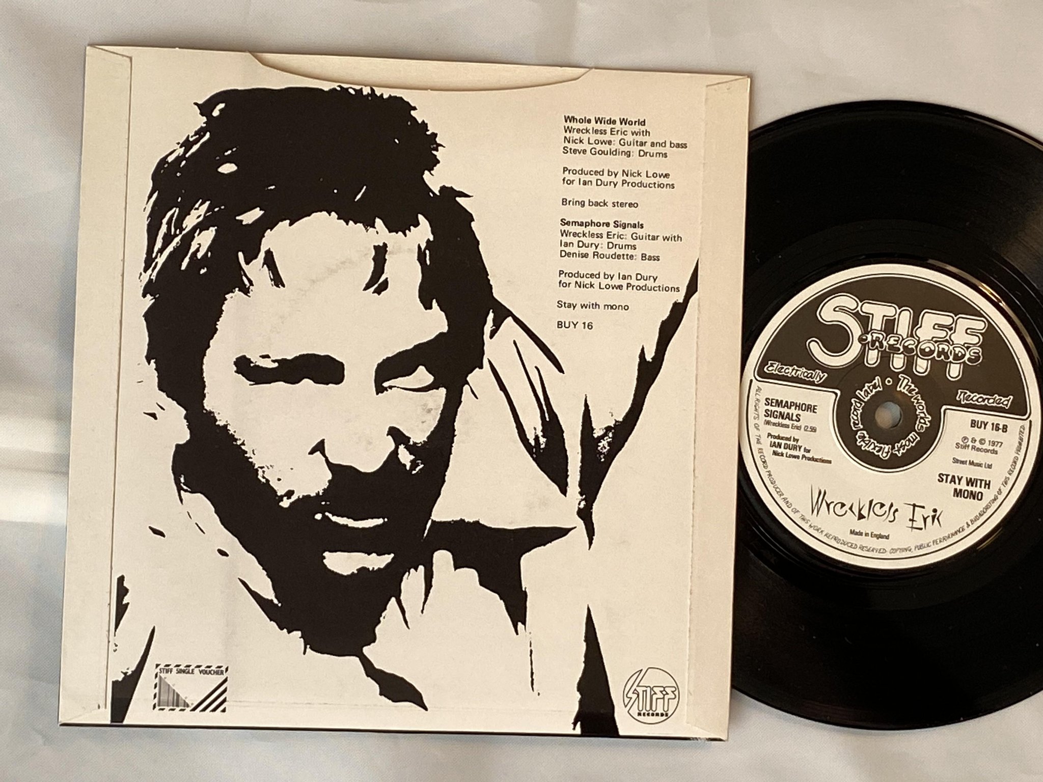 Omslagsbild för skivan WRECKLESS ERIC whole wide world 7" -77 UK STIFF BUY 16