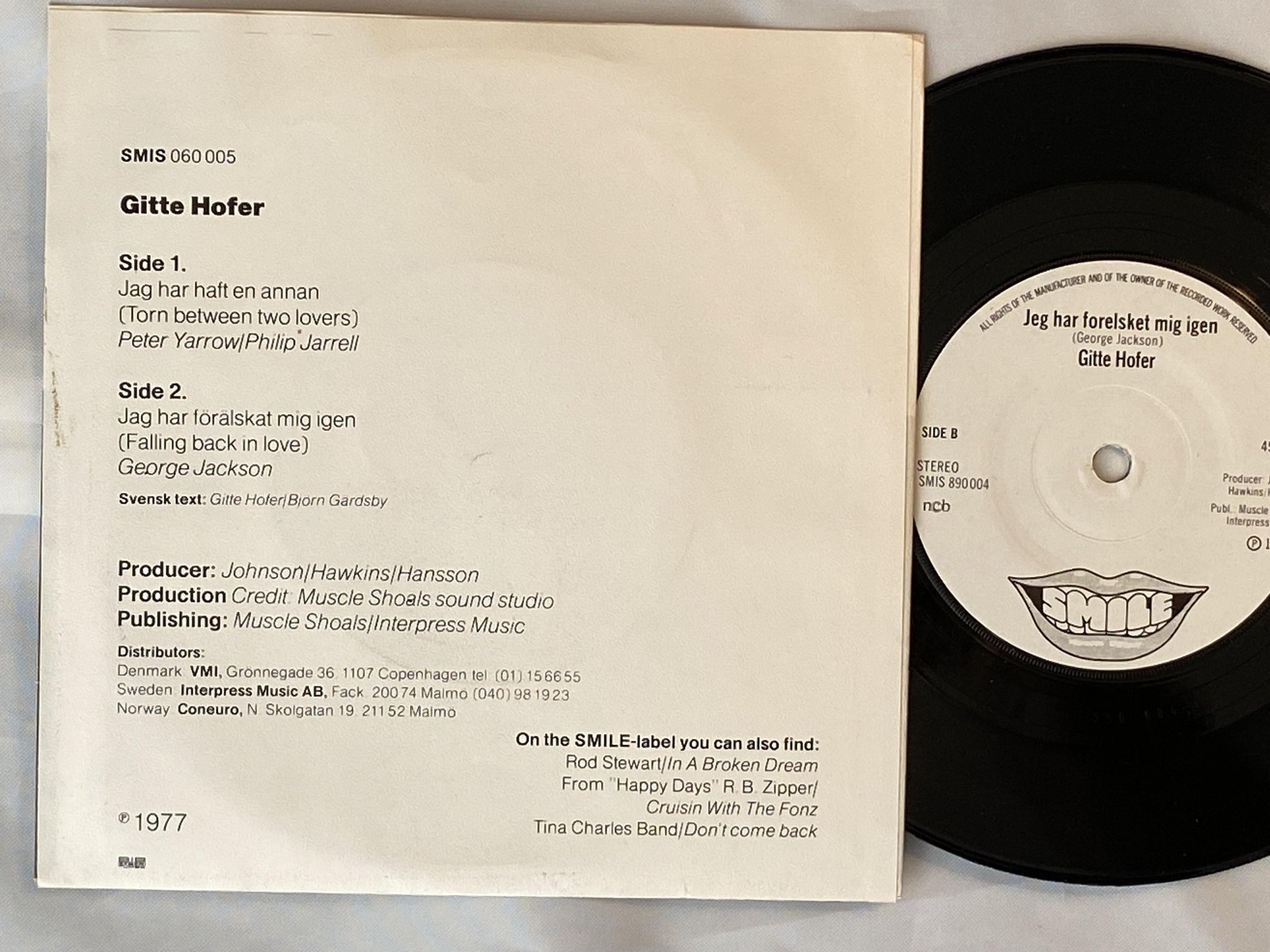 Omslagsbild för skivan GITTE HOFER Jag Har Haft En Annan 7" -77 Swe SMILE SMIS 060 005